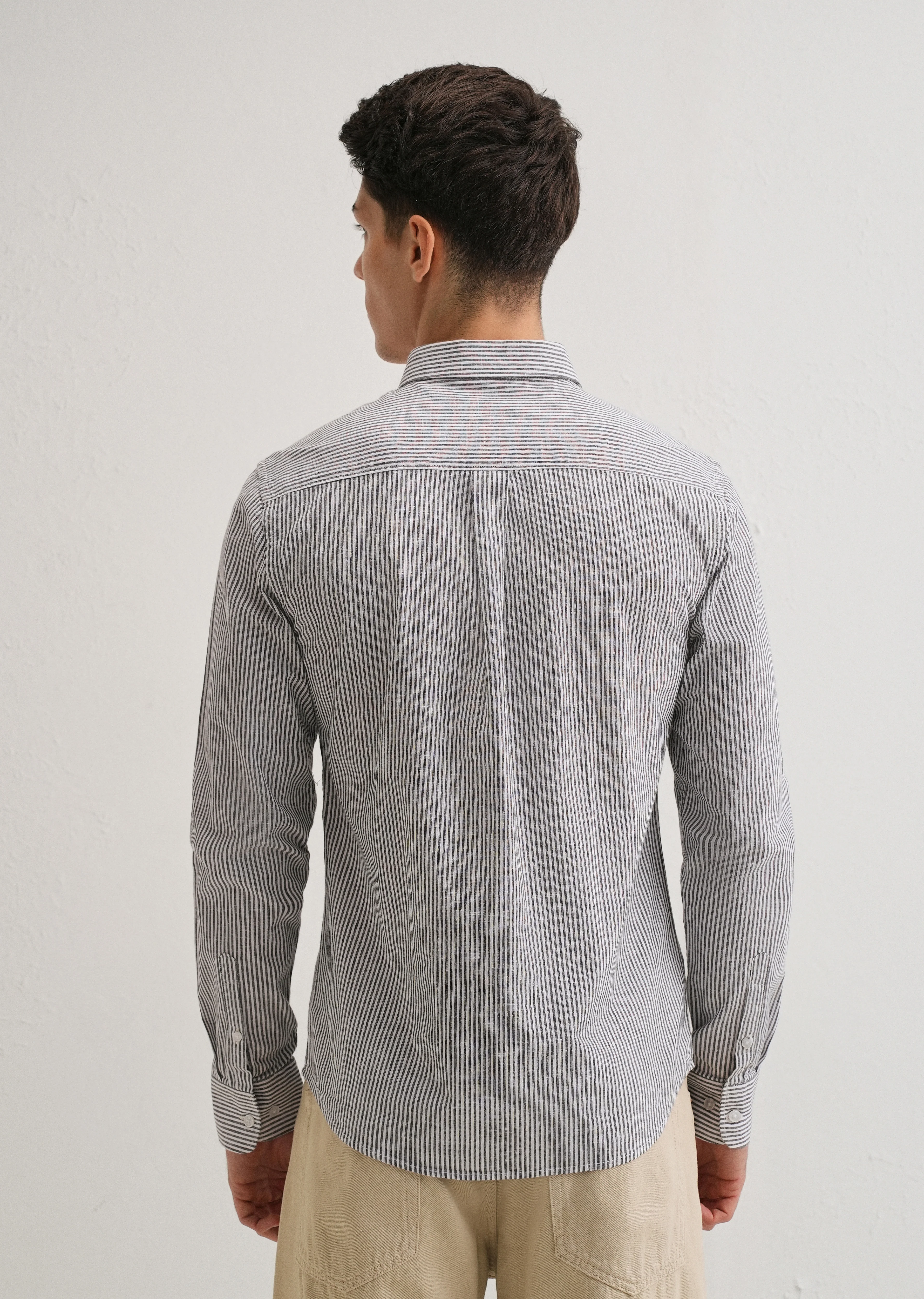 Black Striped Cotton Linen Shirt - Image 3