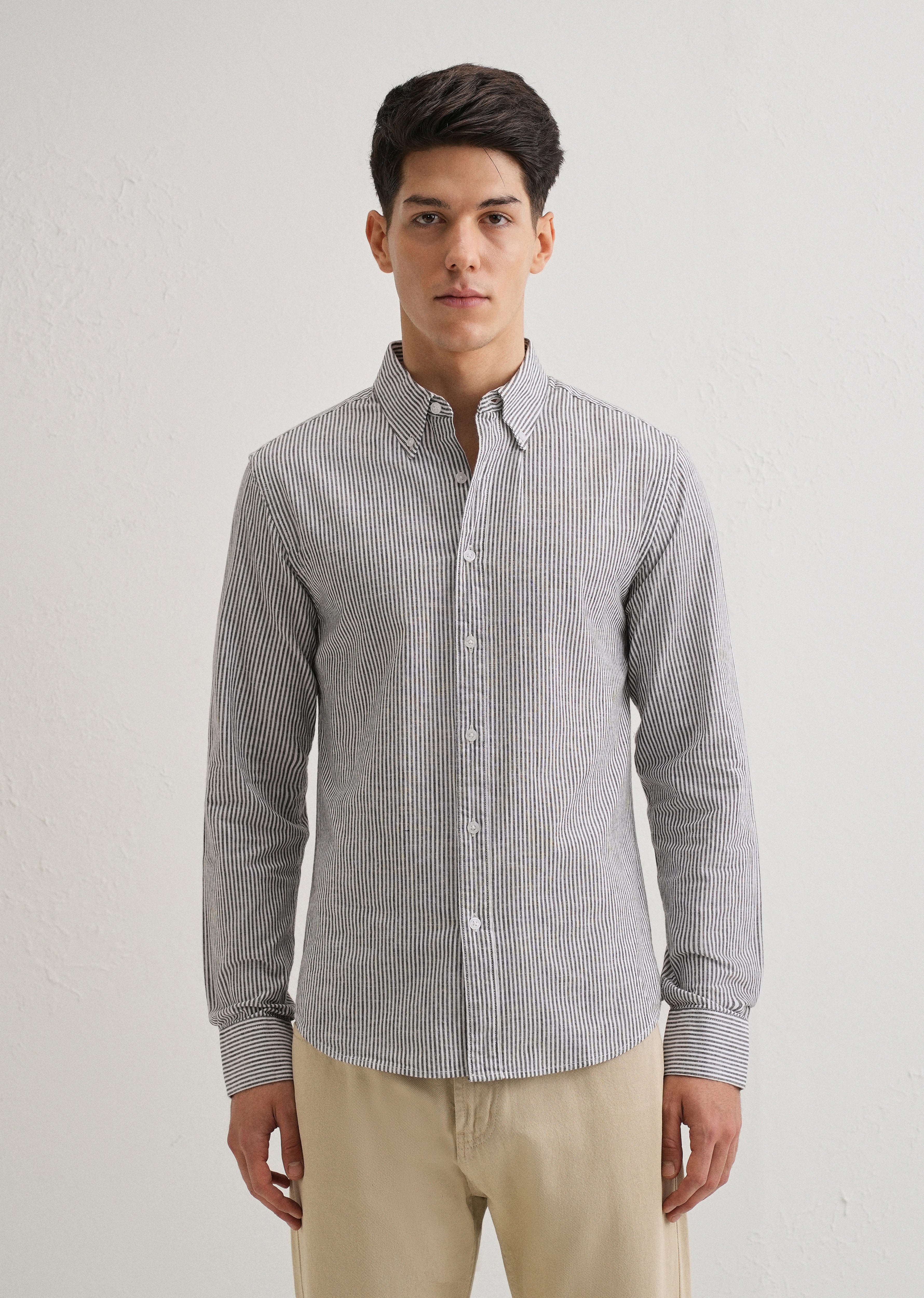 Black Striped Cotton Linen Shirt - Image 4