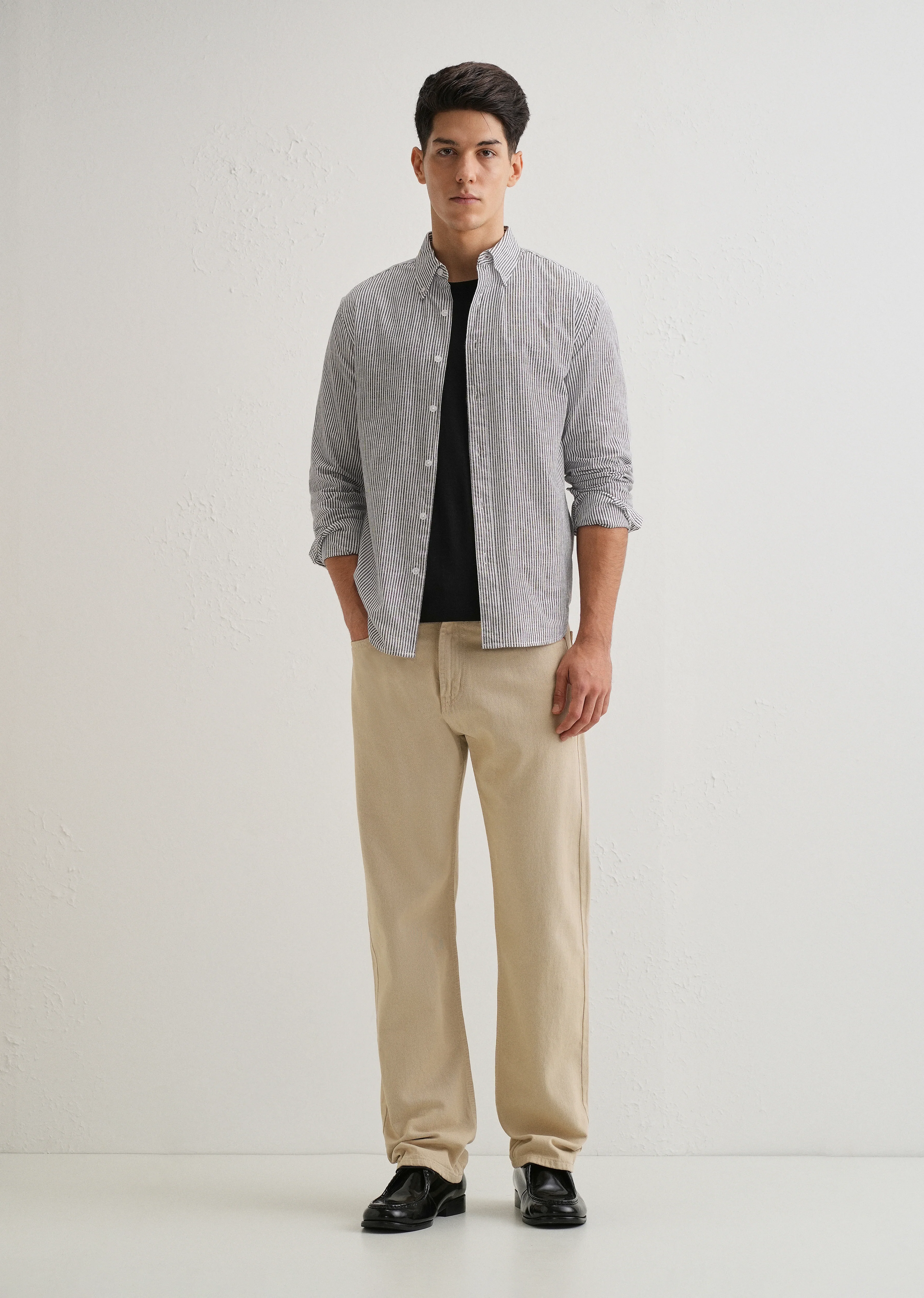 Black Striped Cotton Linen Shirt - Image 6