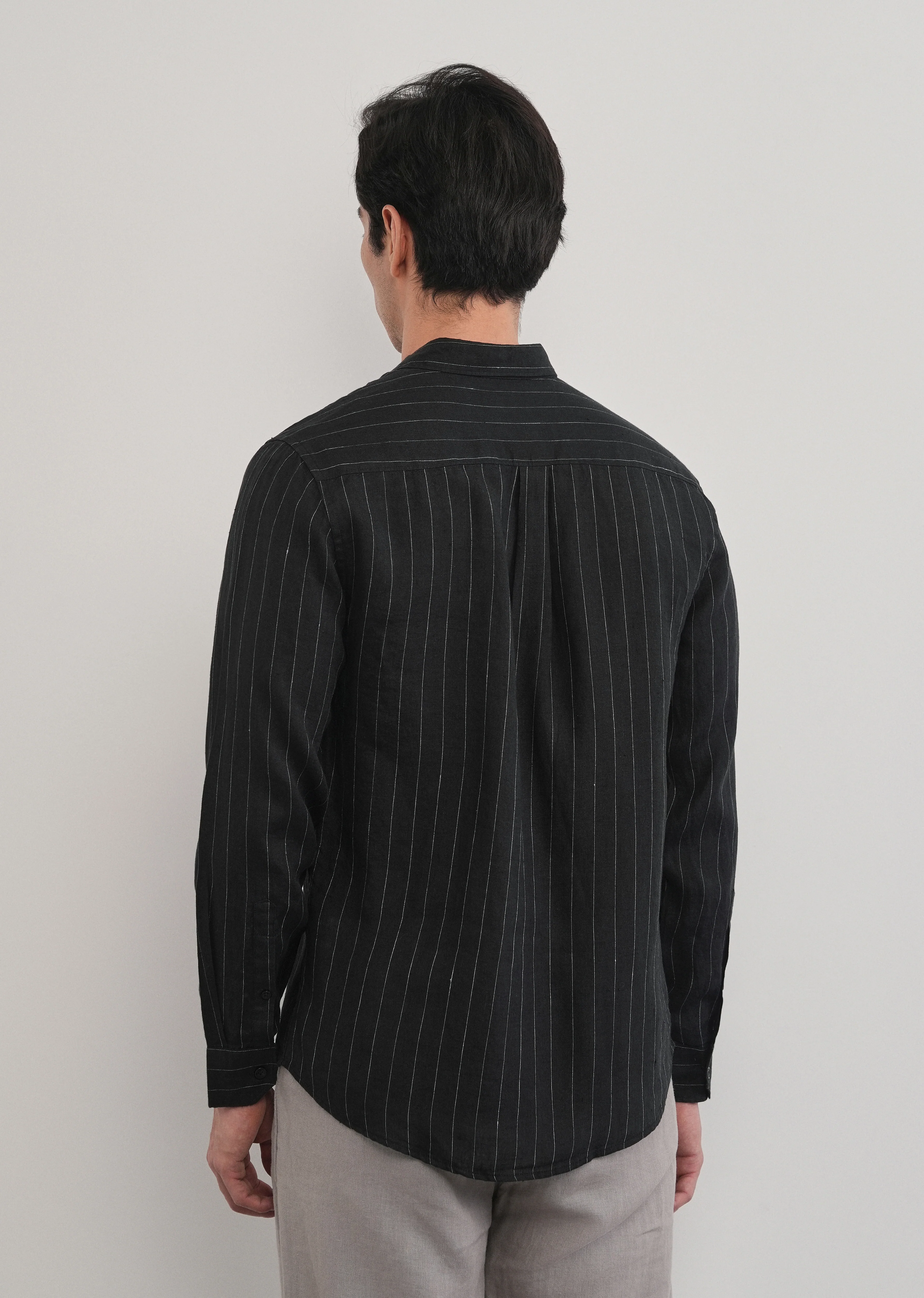 Black Striped Pure Linen Shirt - Image 3