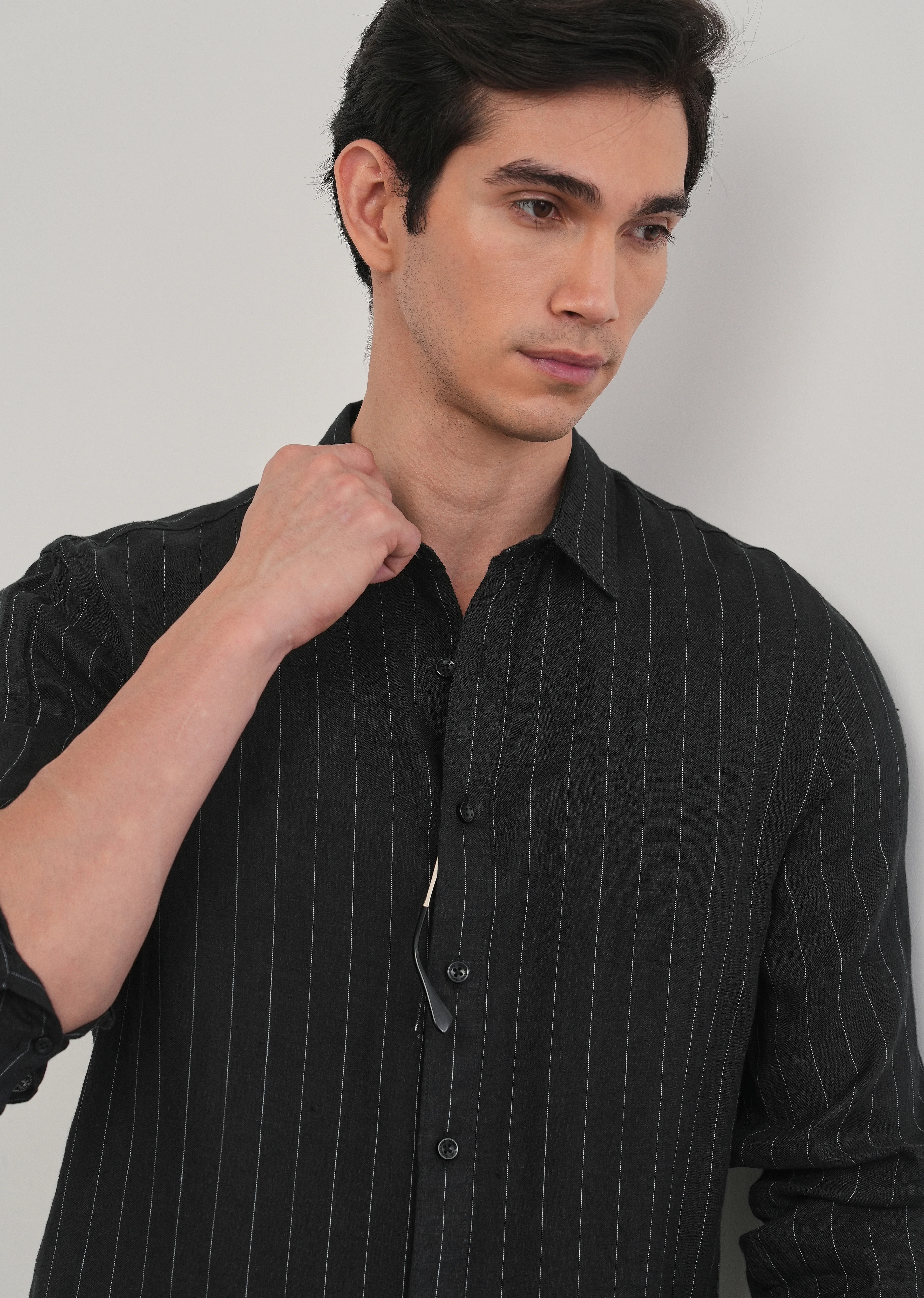 Black Striped Pure Linen Shirt - Image 6