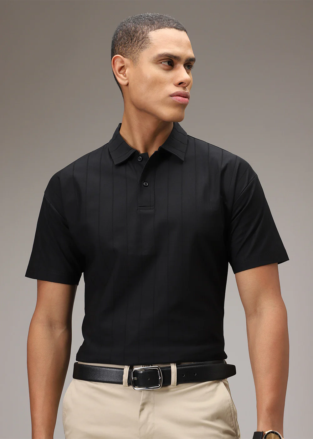 Black Striped Polo T-Shirt - Image 3