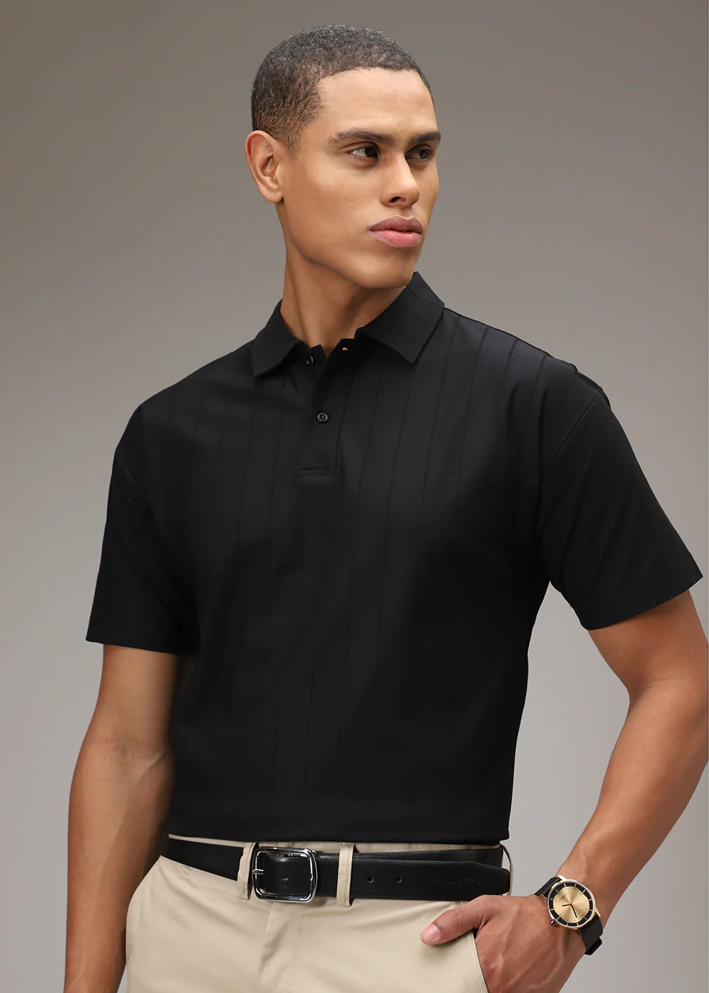 Black Striped Polo T-Shirt - Image 9