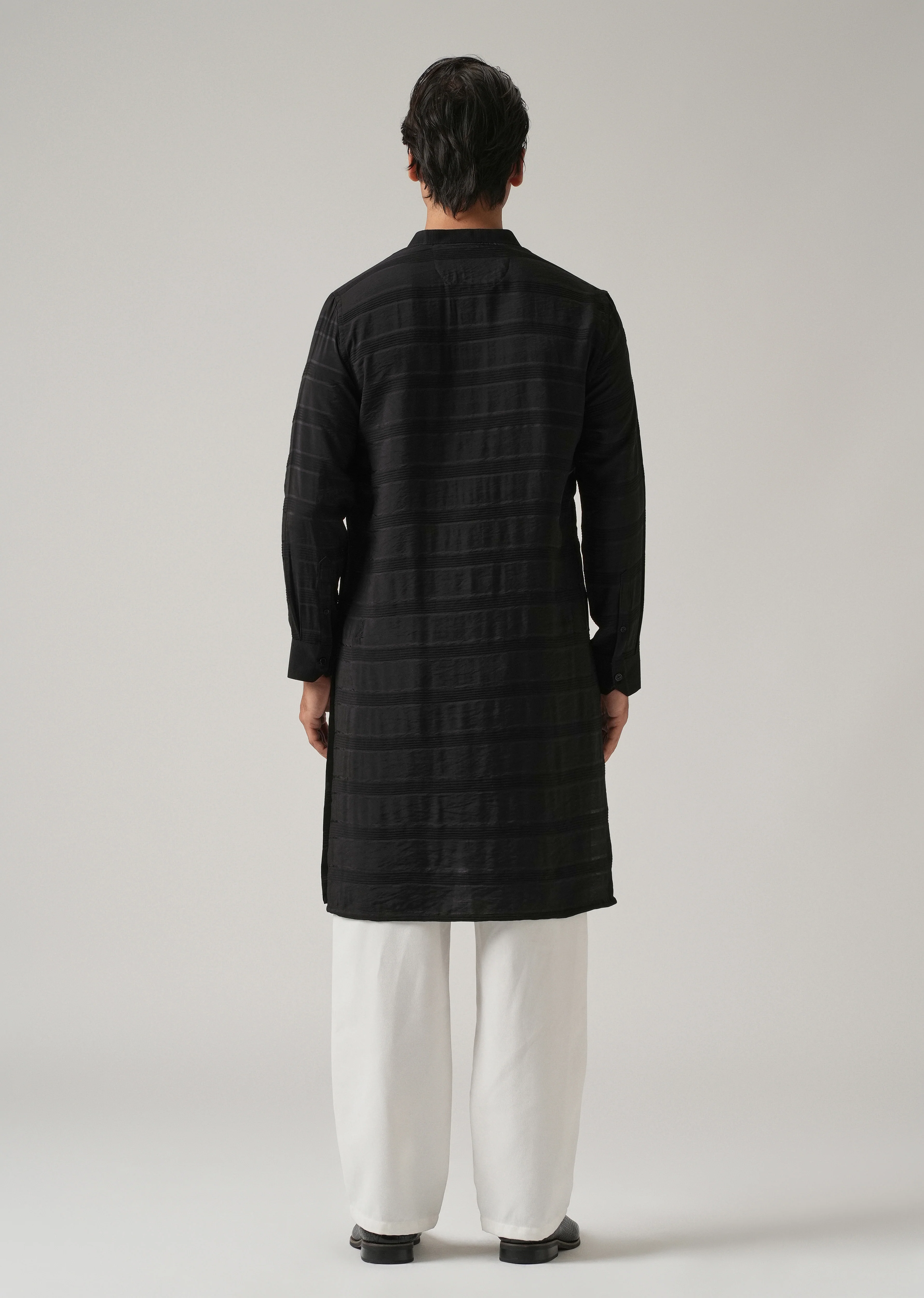 Black Subtle Nylon Stripe Kurta - Image 2