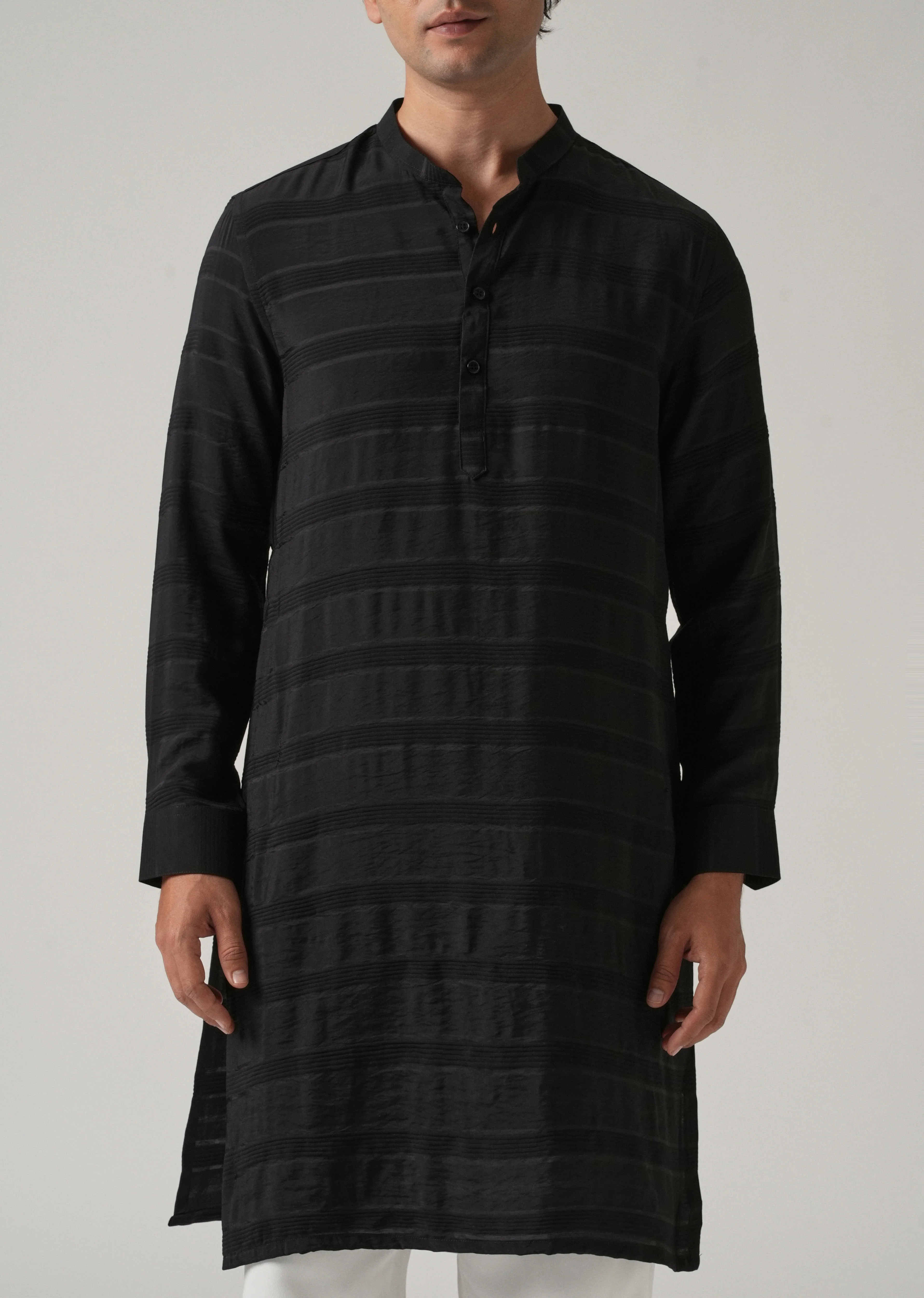 Black Subtle Nylon Stripe Kurta - Image 7
