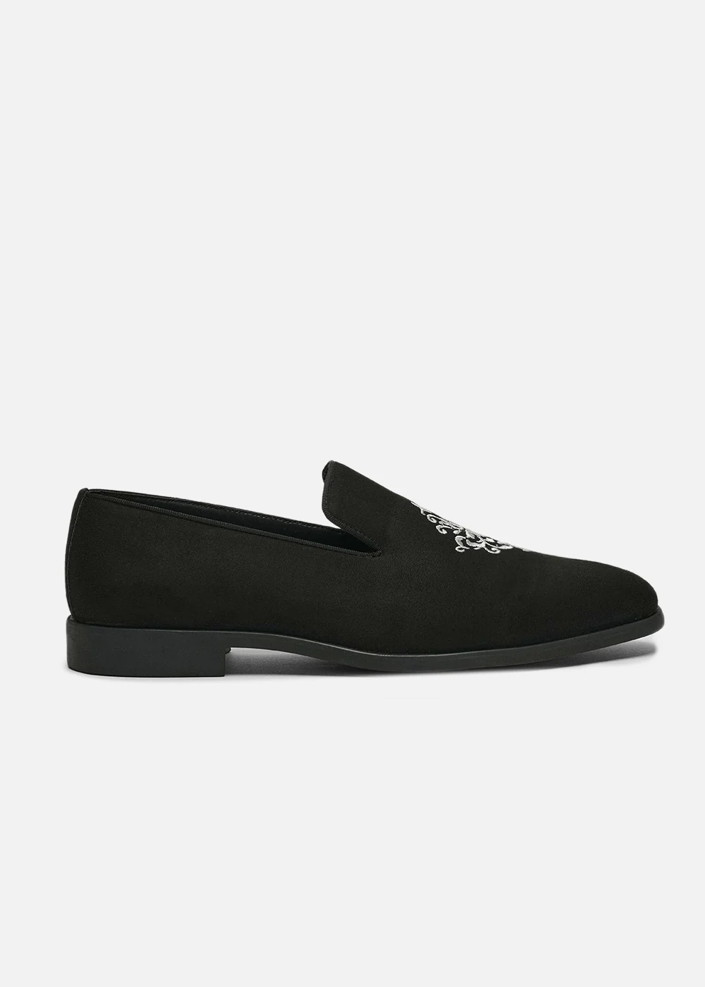 Black Suede Embroidered Loafers - Image 2