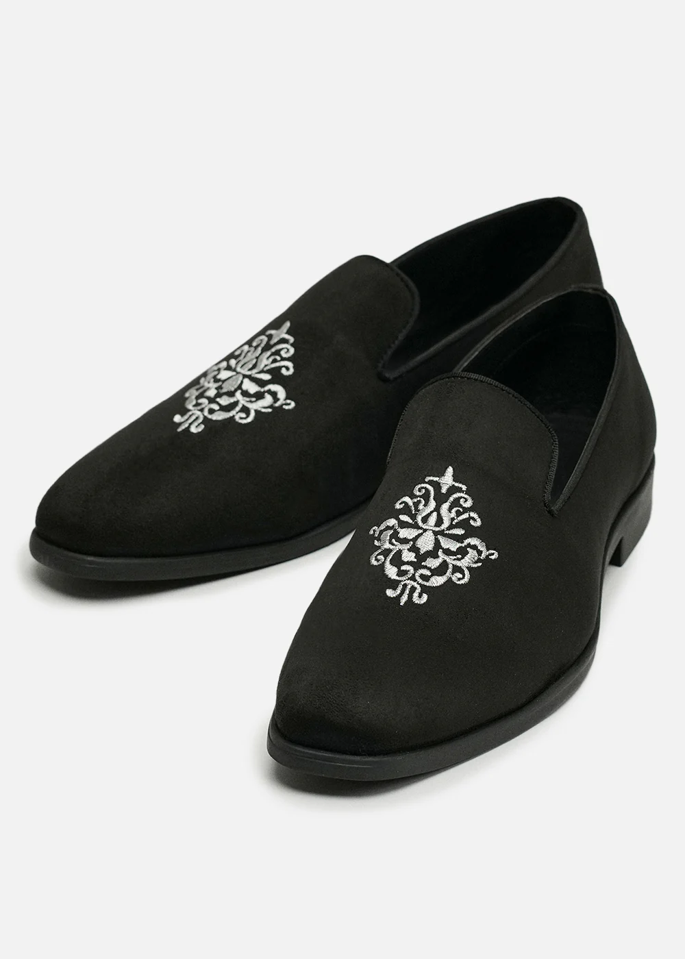 Black Suede Embroidered Loafers - Image 4