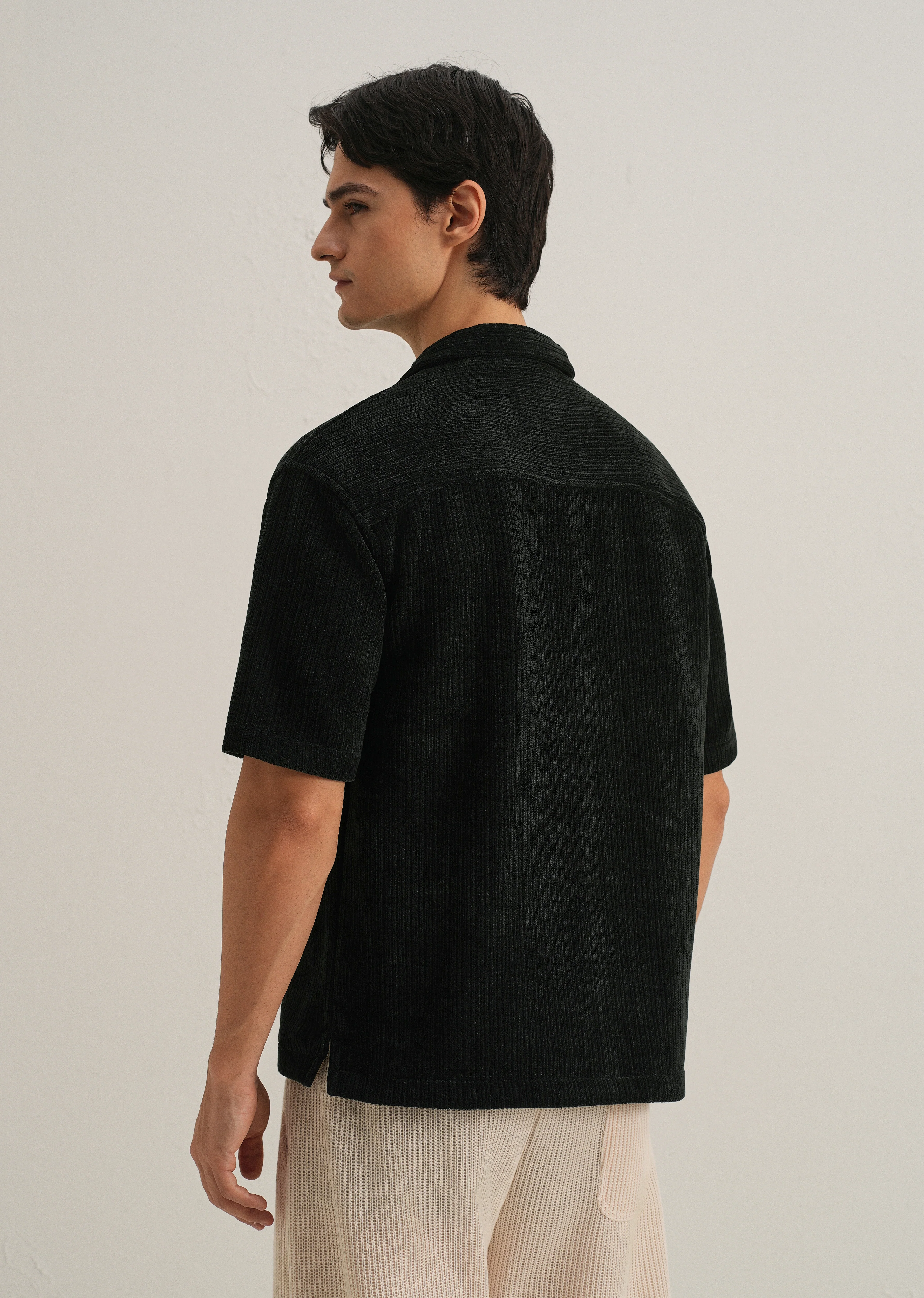 Black Suede Knit Cuban Collar Shirt - Image 2