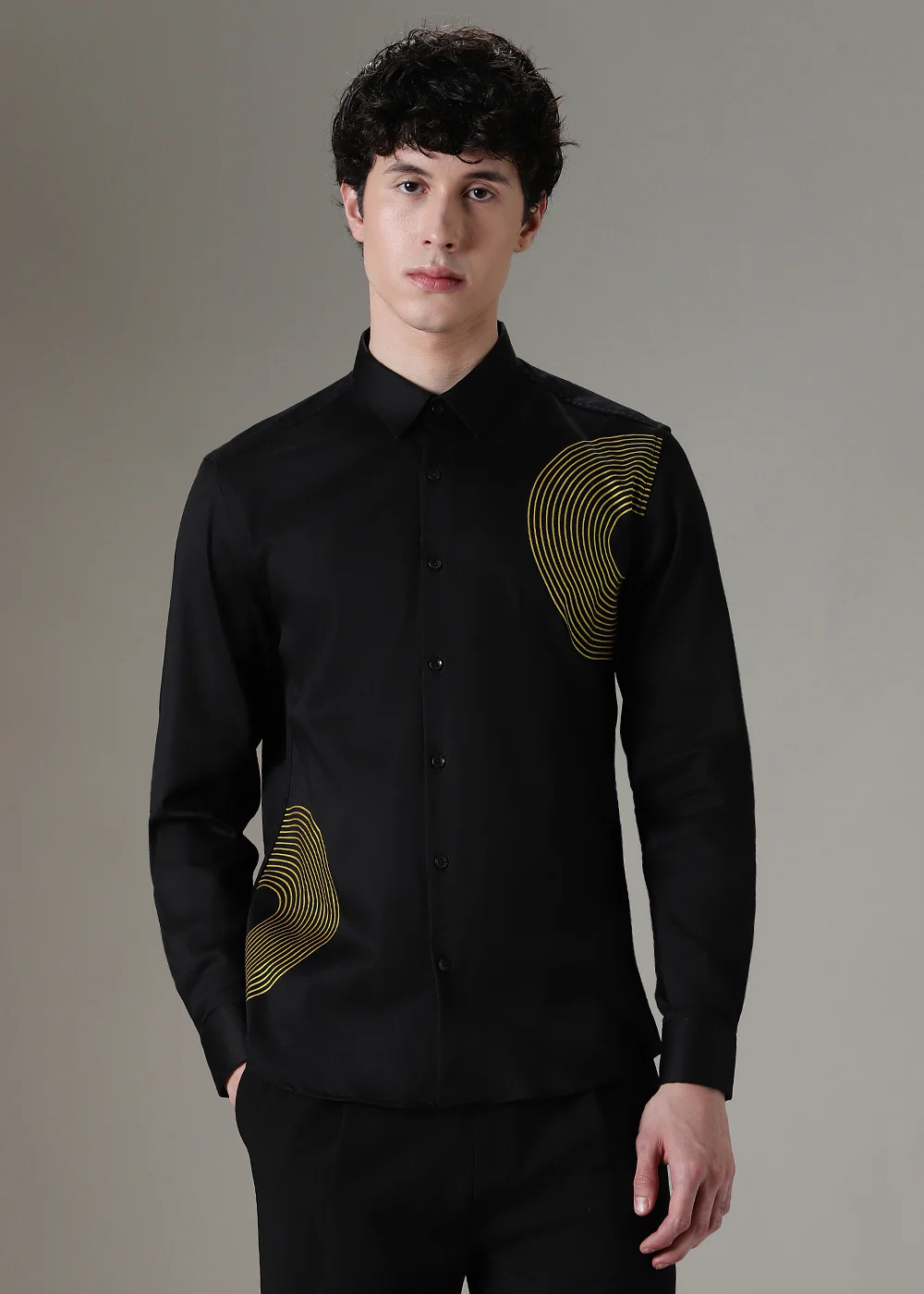 Black Symmetric Foil Designer Shirt - Image 3