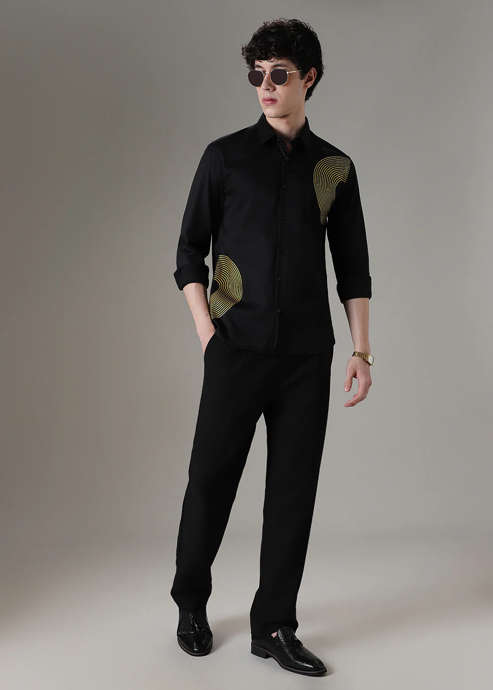 Black Symmetric Foil Designer Shirt - Image 6