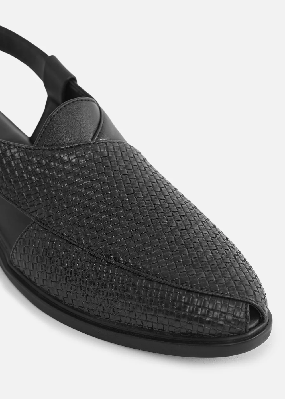 Black Textured Back Strap Comfort Sandals - Image 3