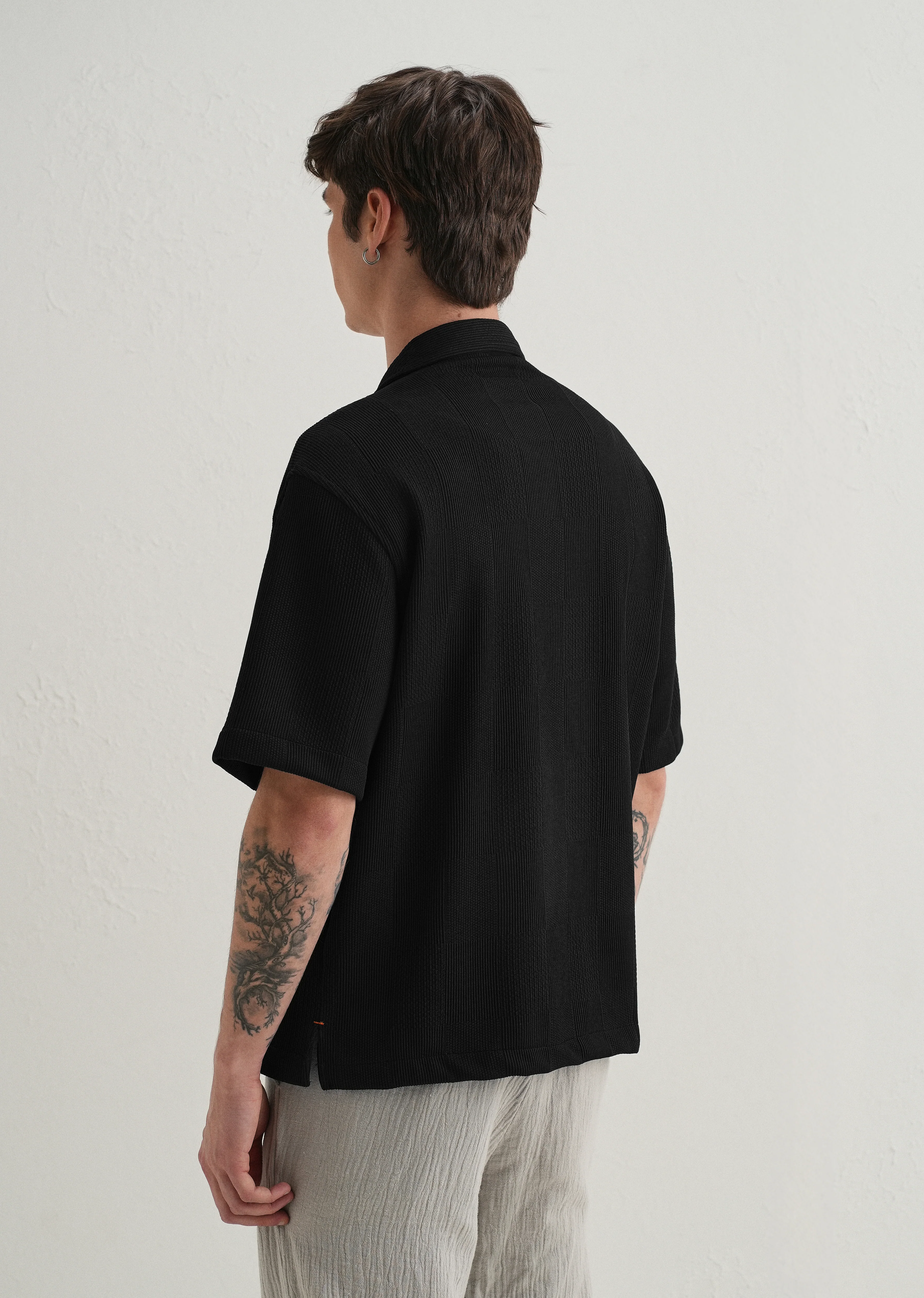 Black Textured Check Knit Shirt - Image 3