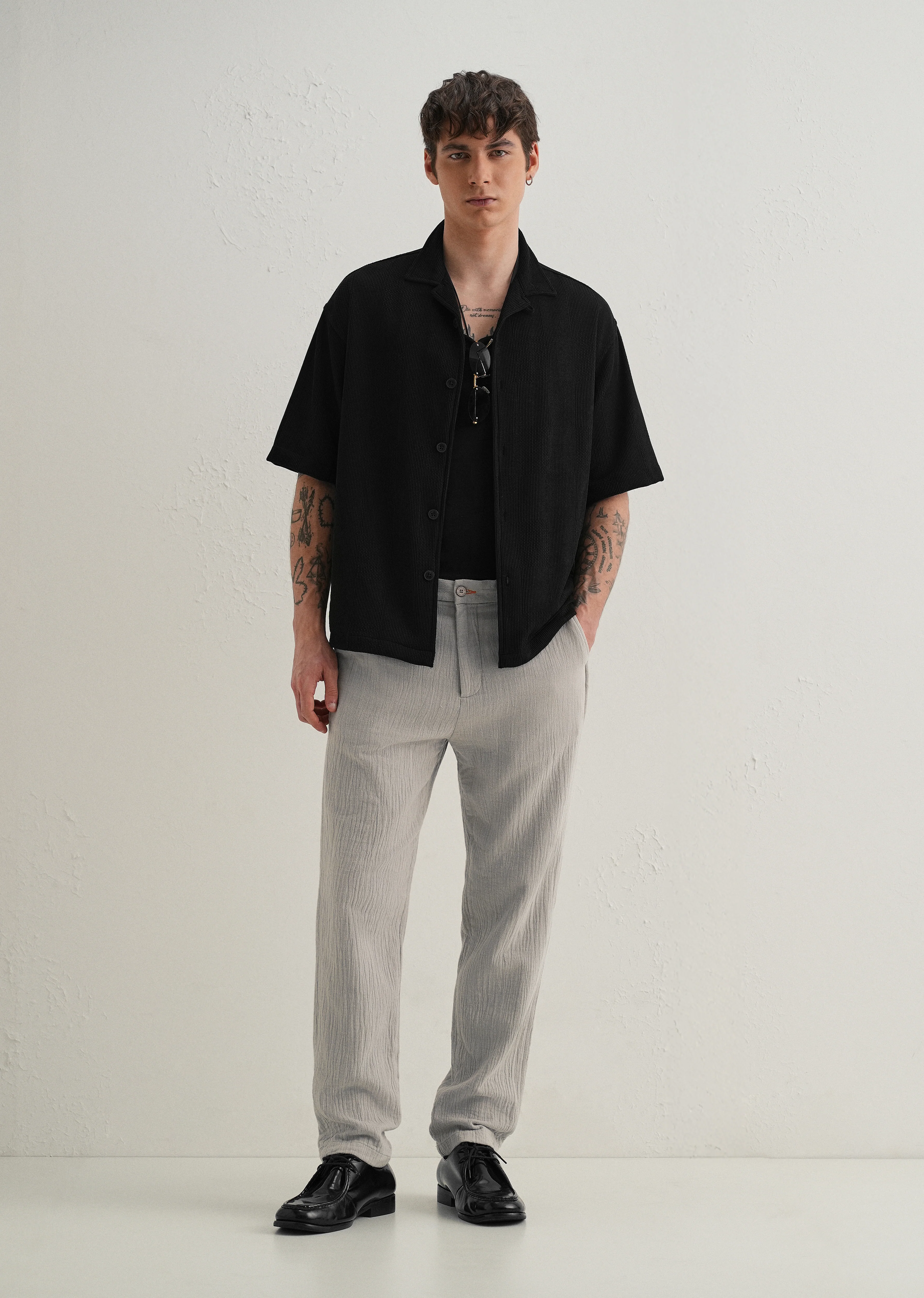 Black Textured Check Knit Shirt - Image 6
