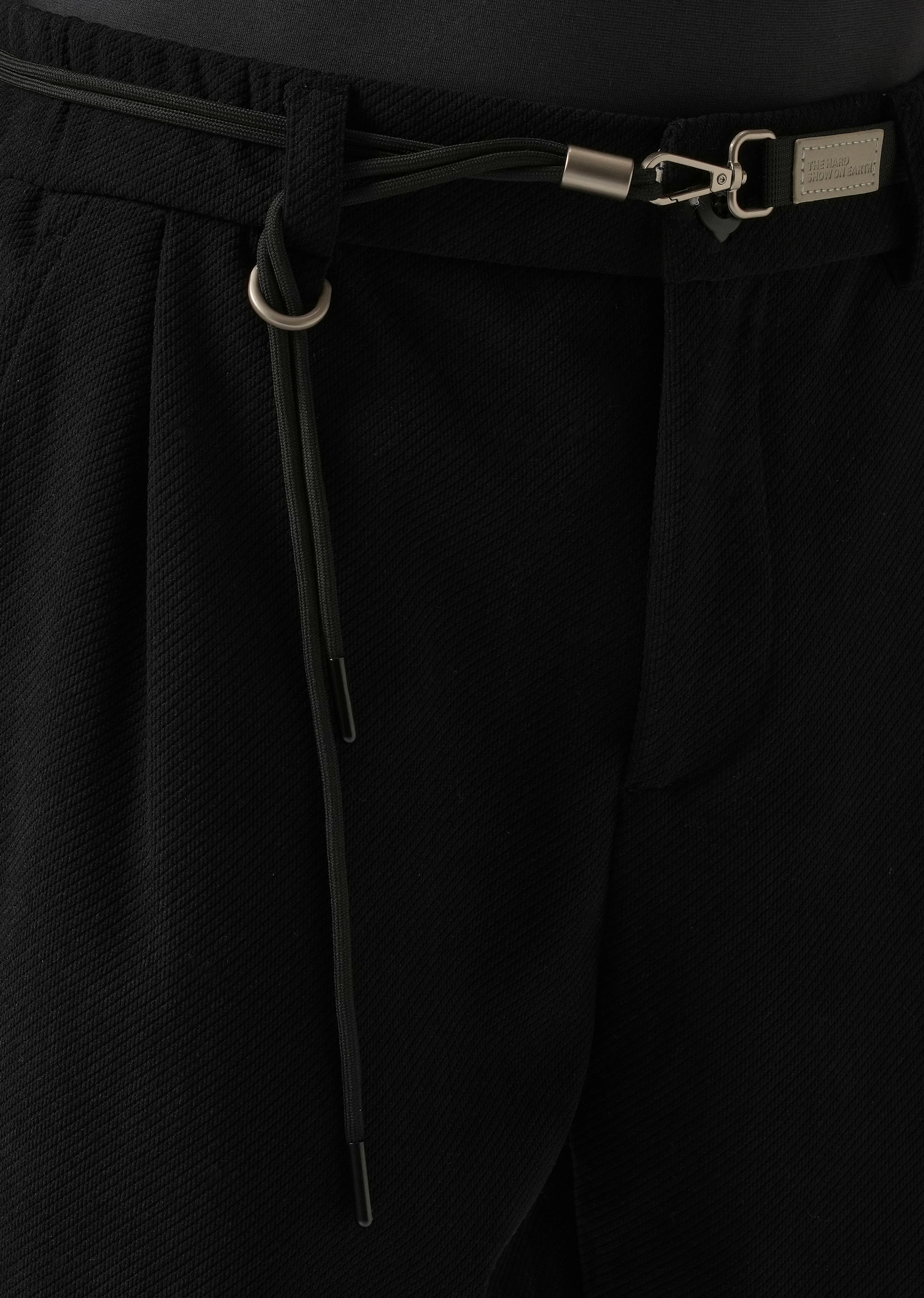 Black Textured Corduroy Belt Pant - Image 5