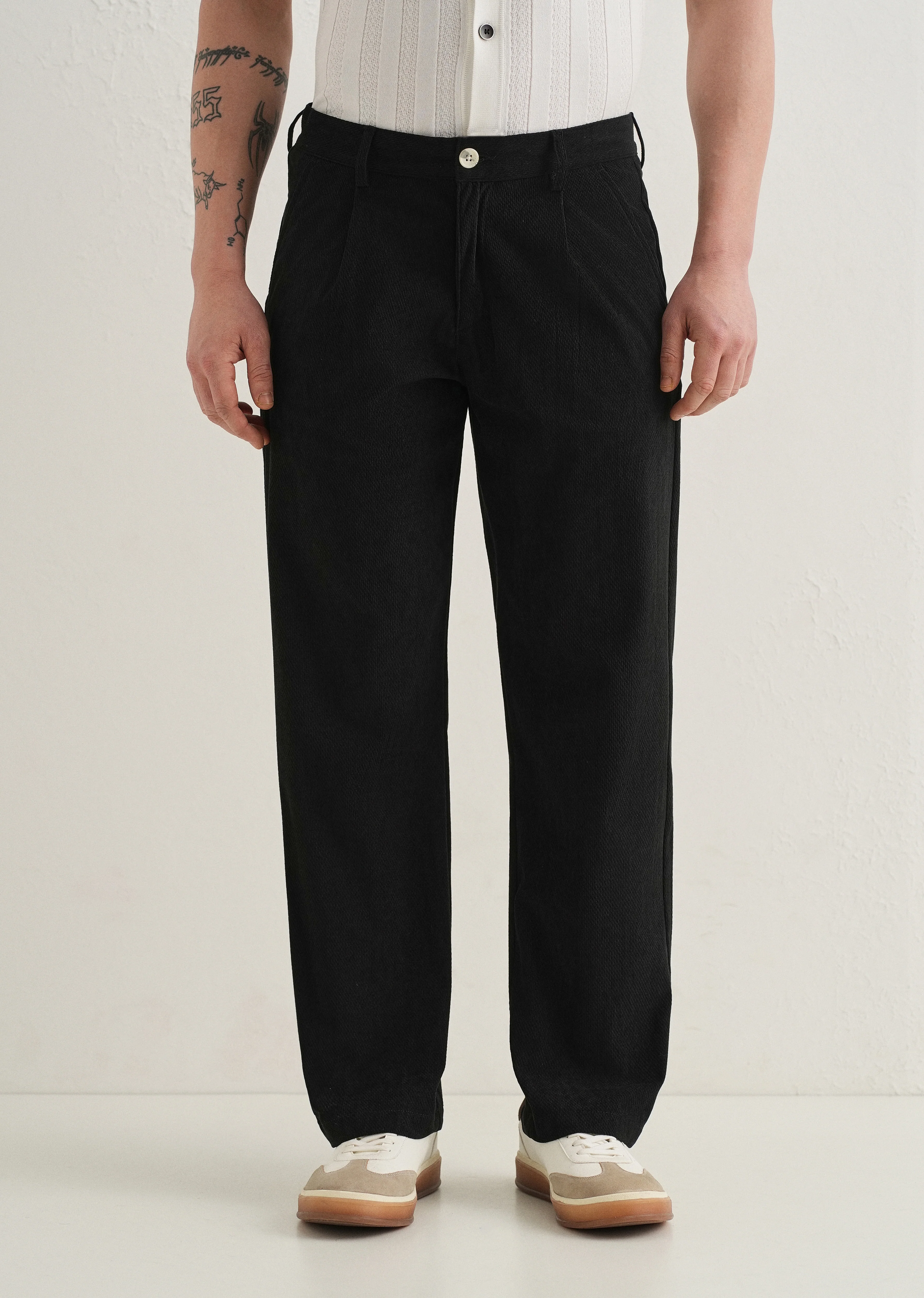 Black Textured Corduroy Pant - Image 3
