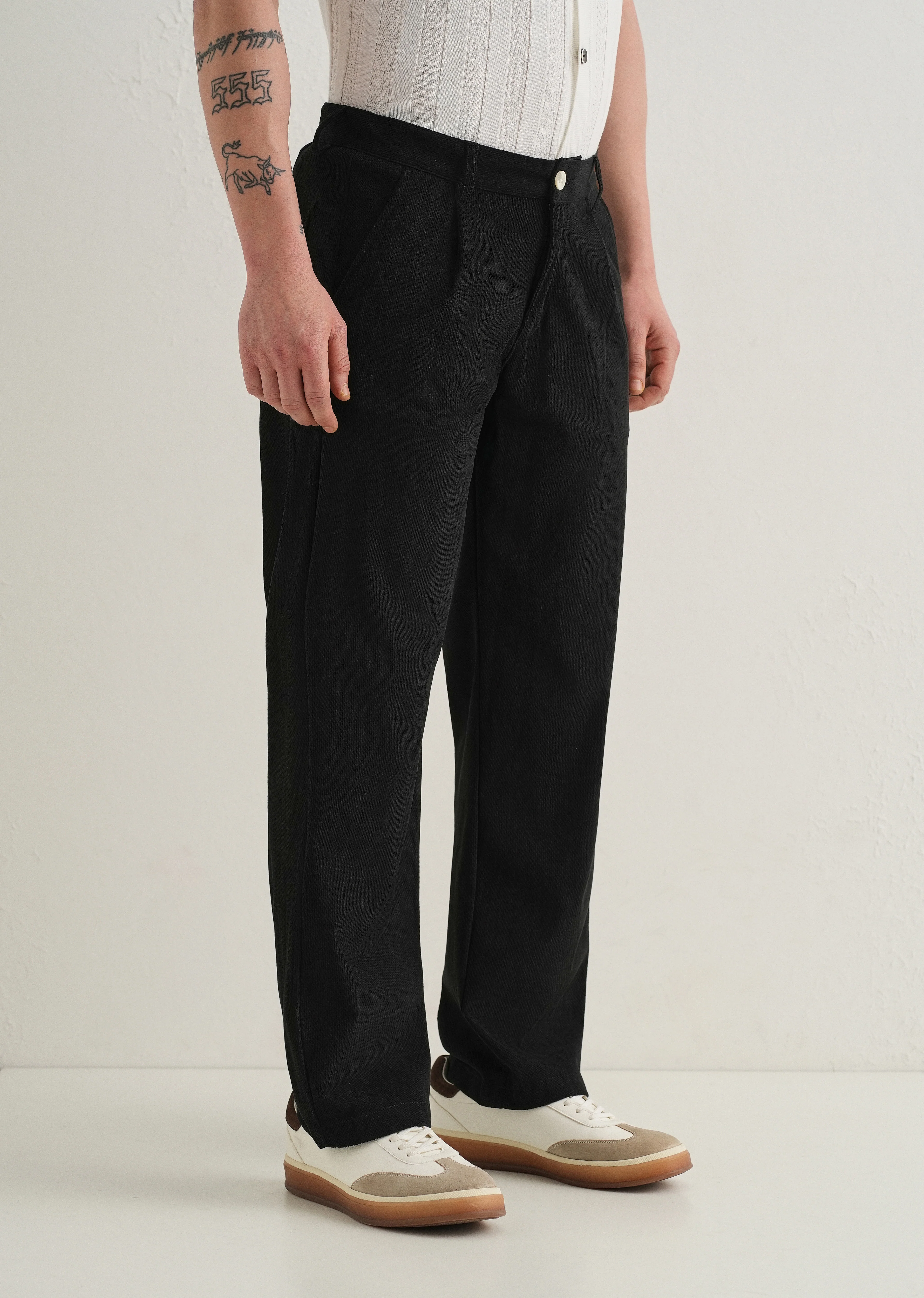 Black Textured Corduroy Pant - Image 4