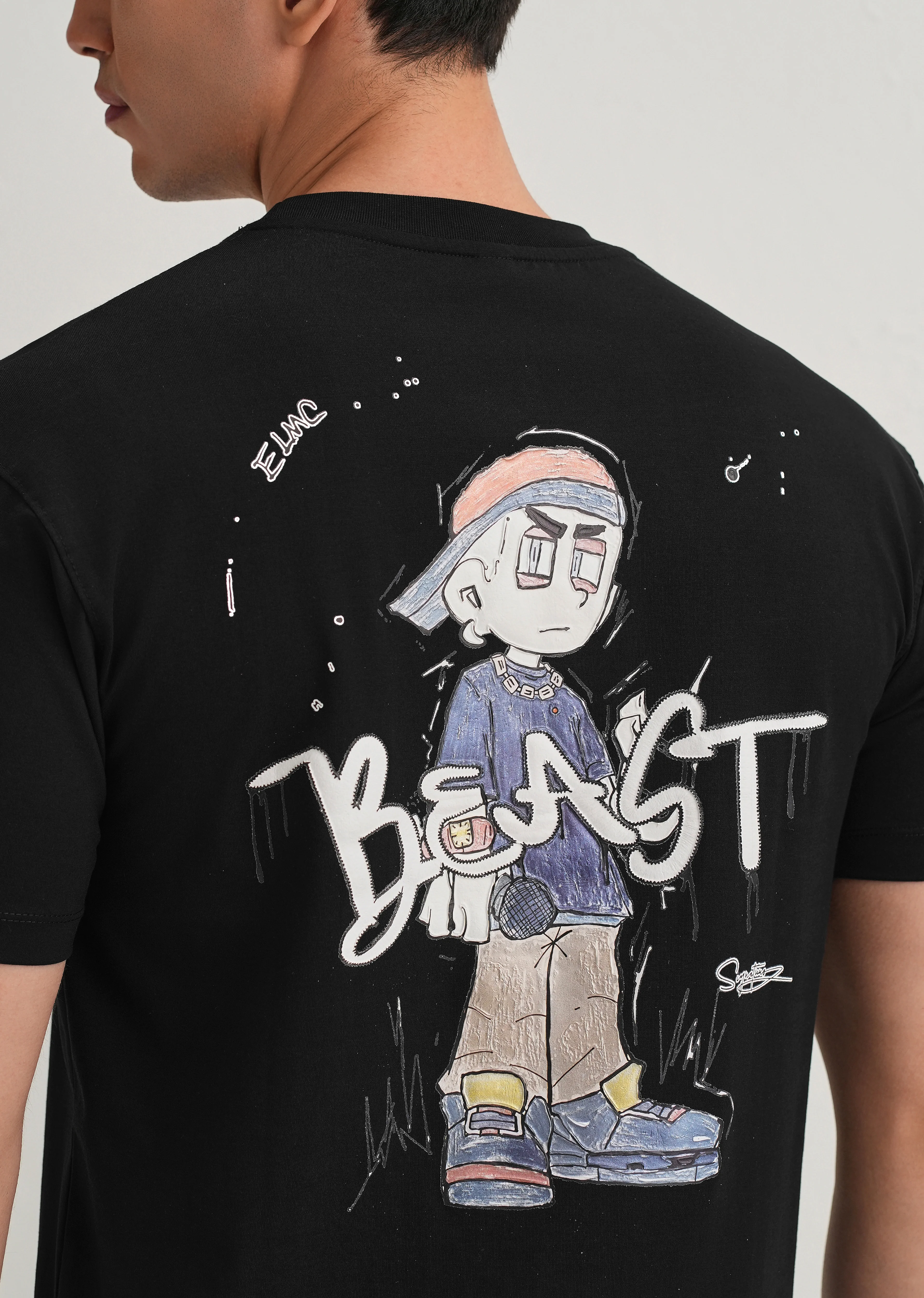 Black Textured Embossed Print T-Shirt - Image 2