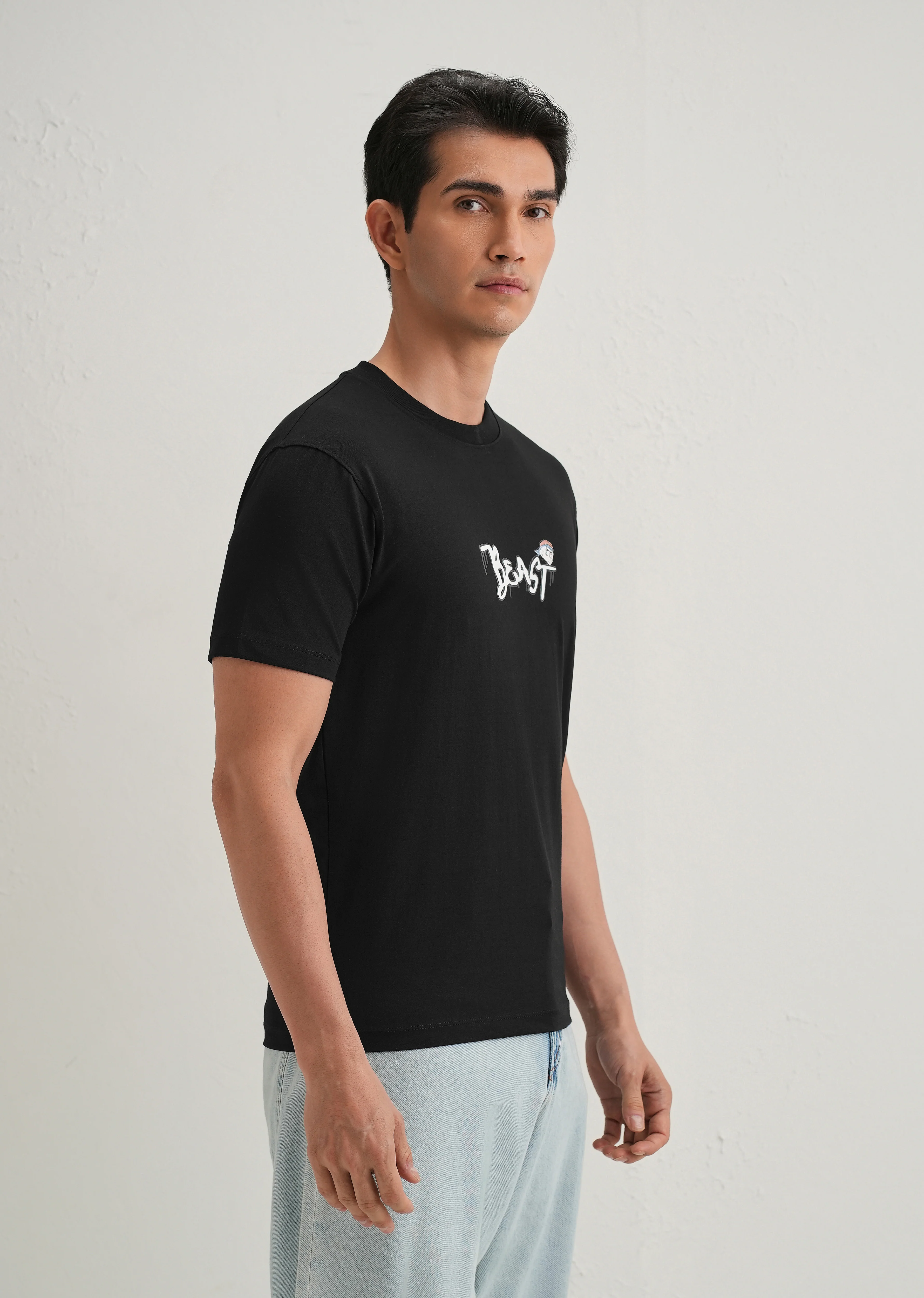 Black Textured Embossed Print T-Shirt - Image 5