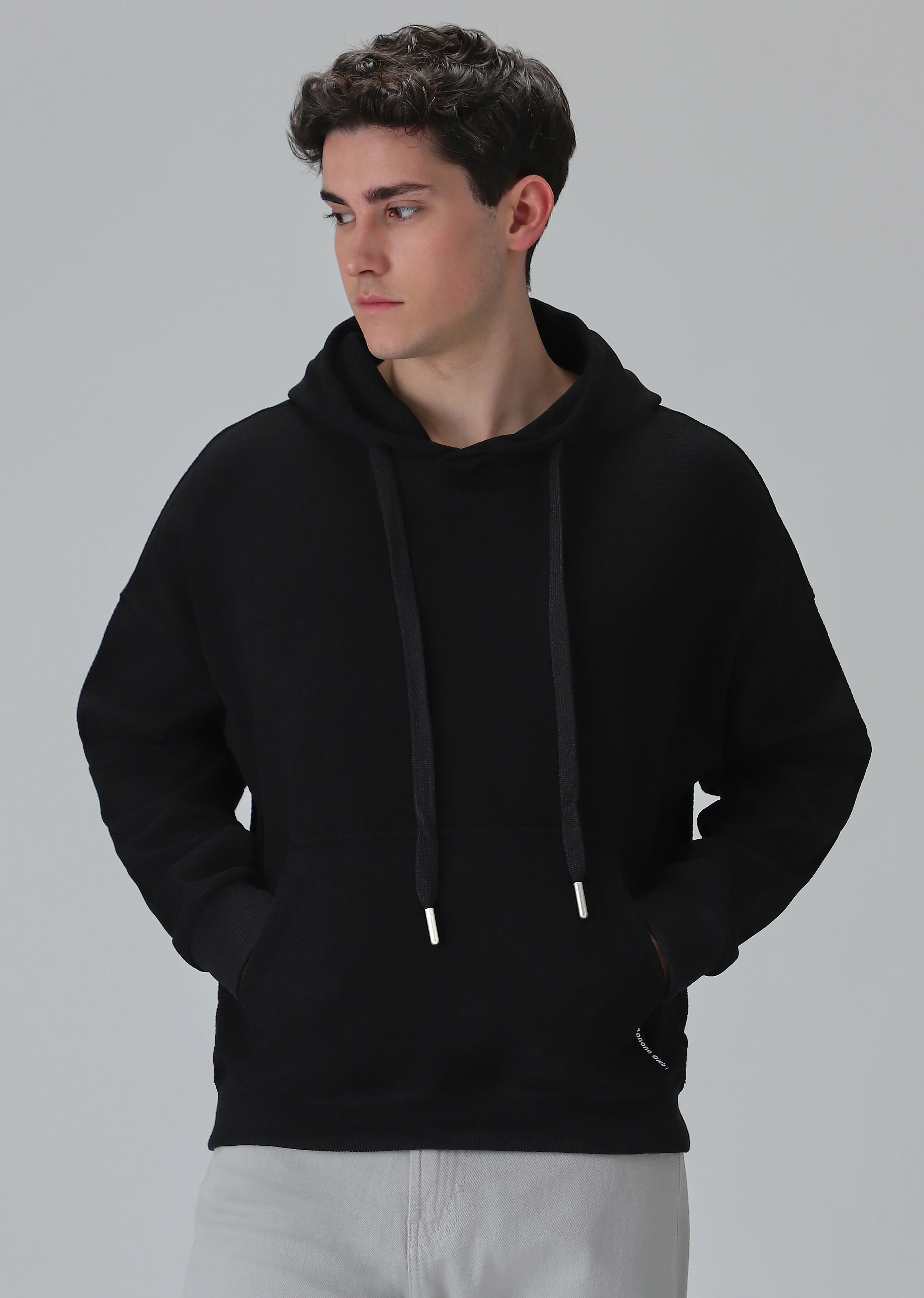 Black Textured Hoodie - Image 3