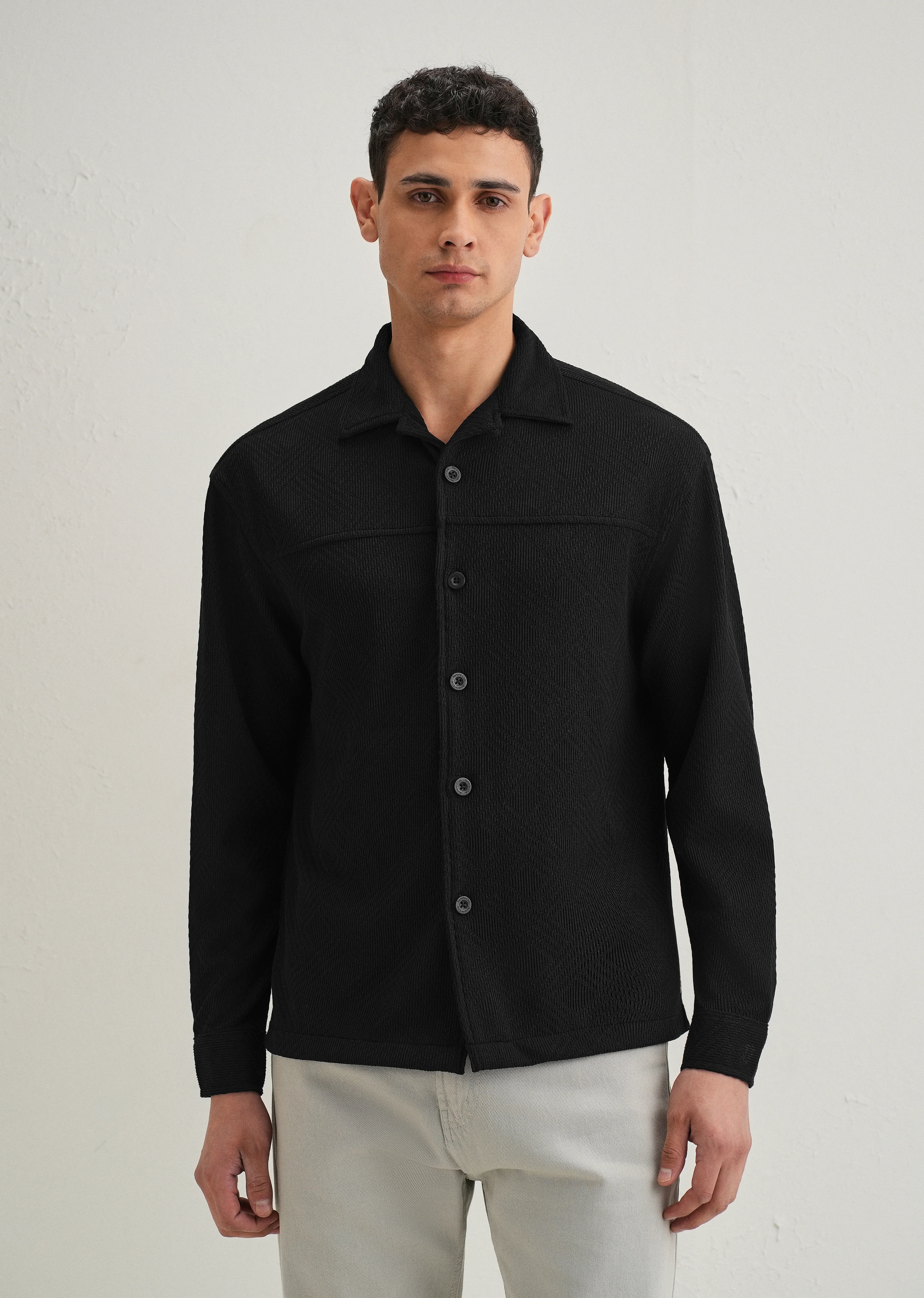 Black Textured Knit Shacket - Image 5