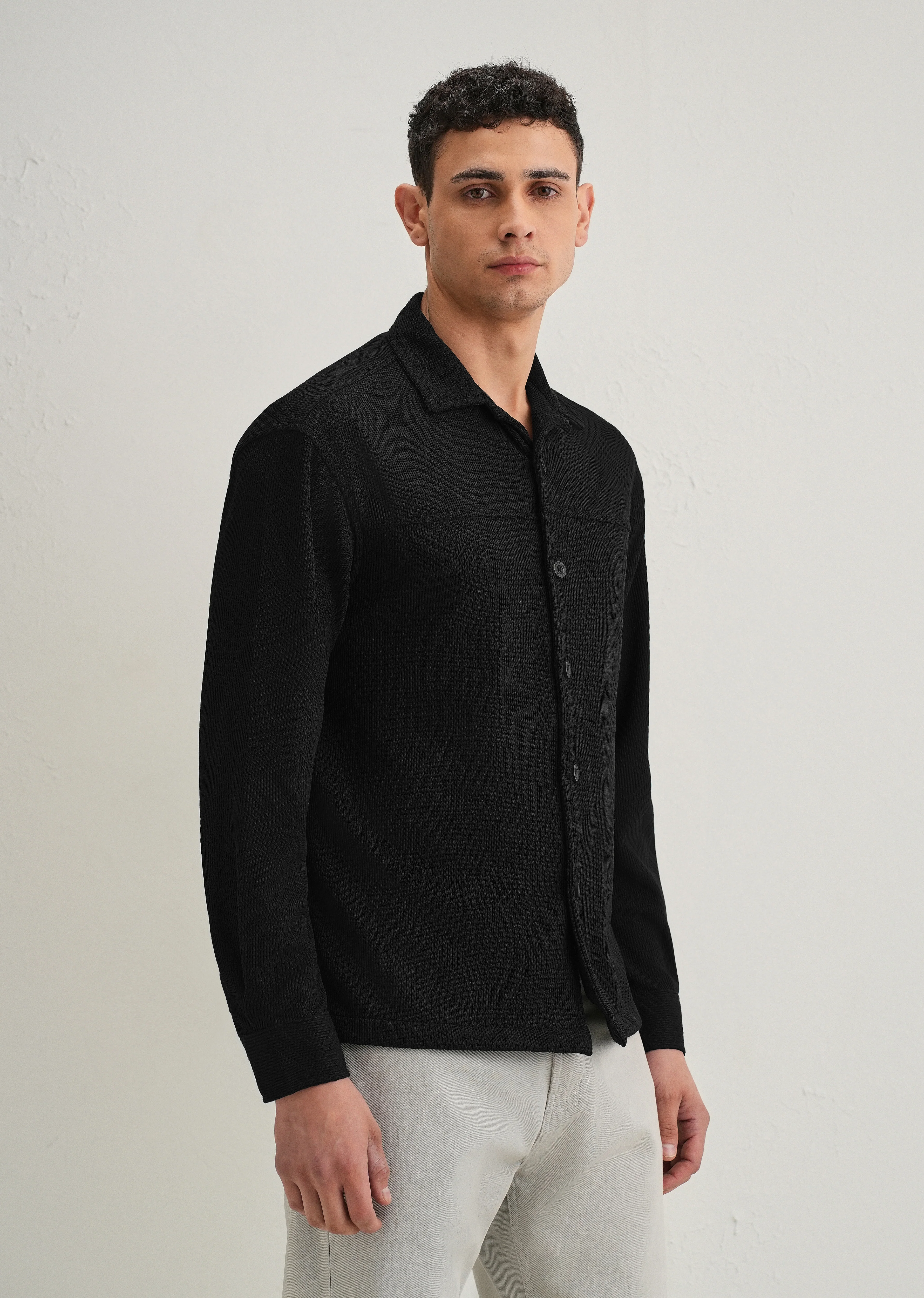 Black Textured Knit Shacket - Image 6