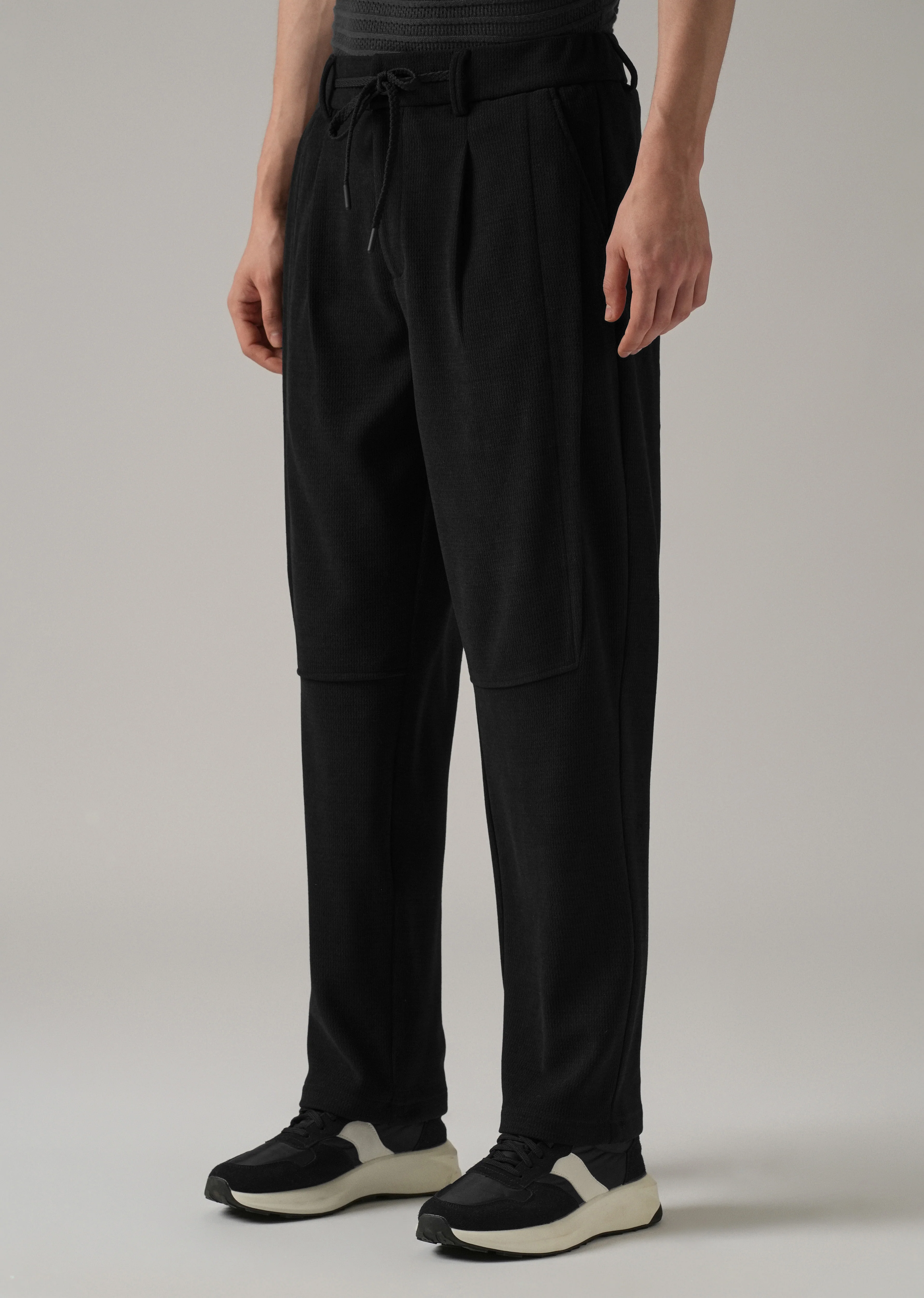 Black Textured Suede Drawstring Pant - Image 4