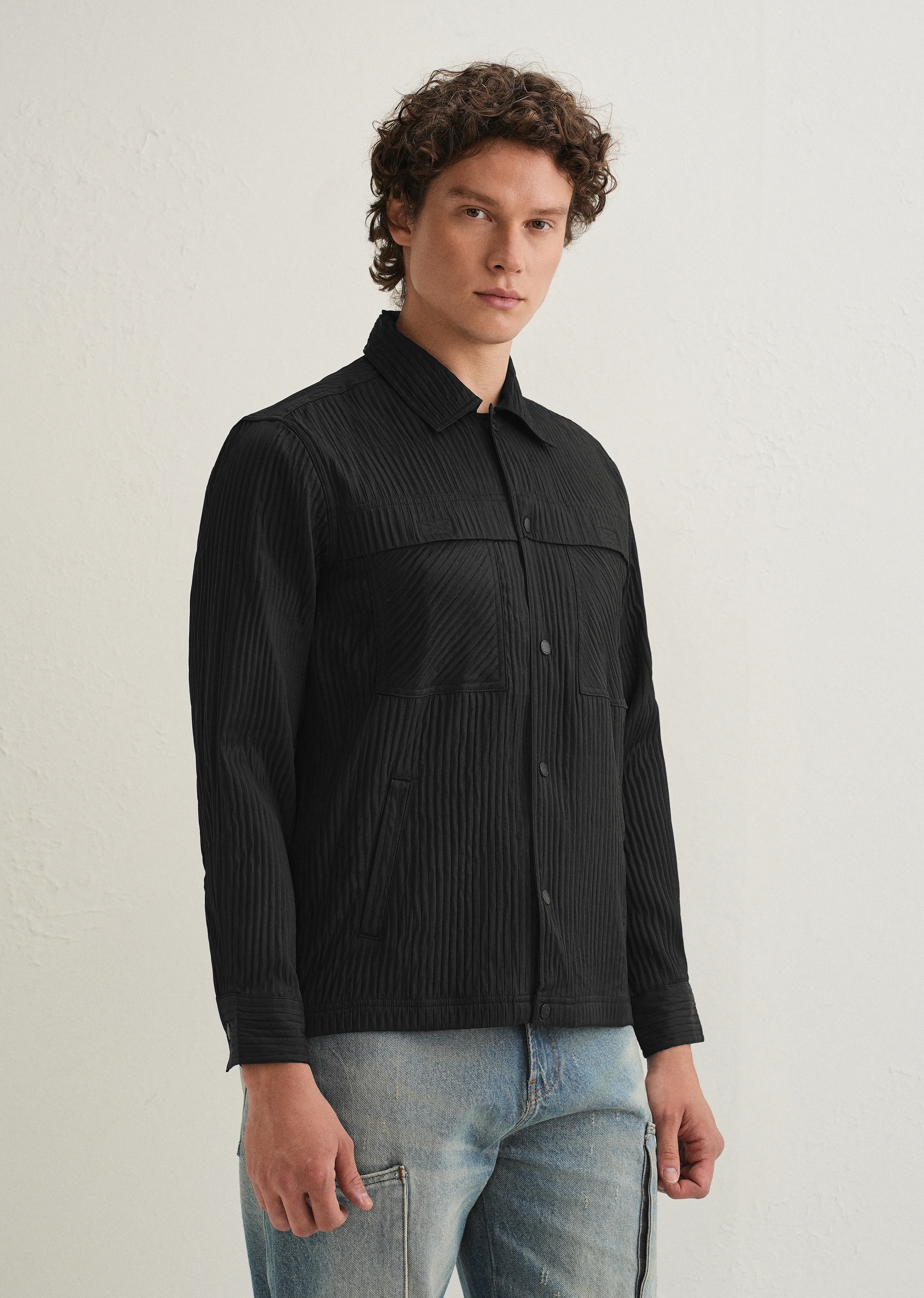 Black Textured Utility Shacket - Image 6