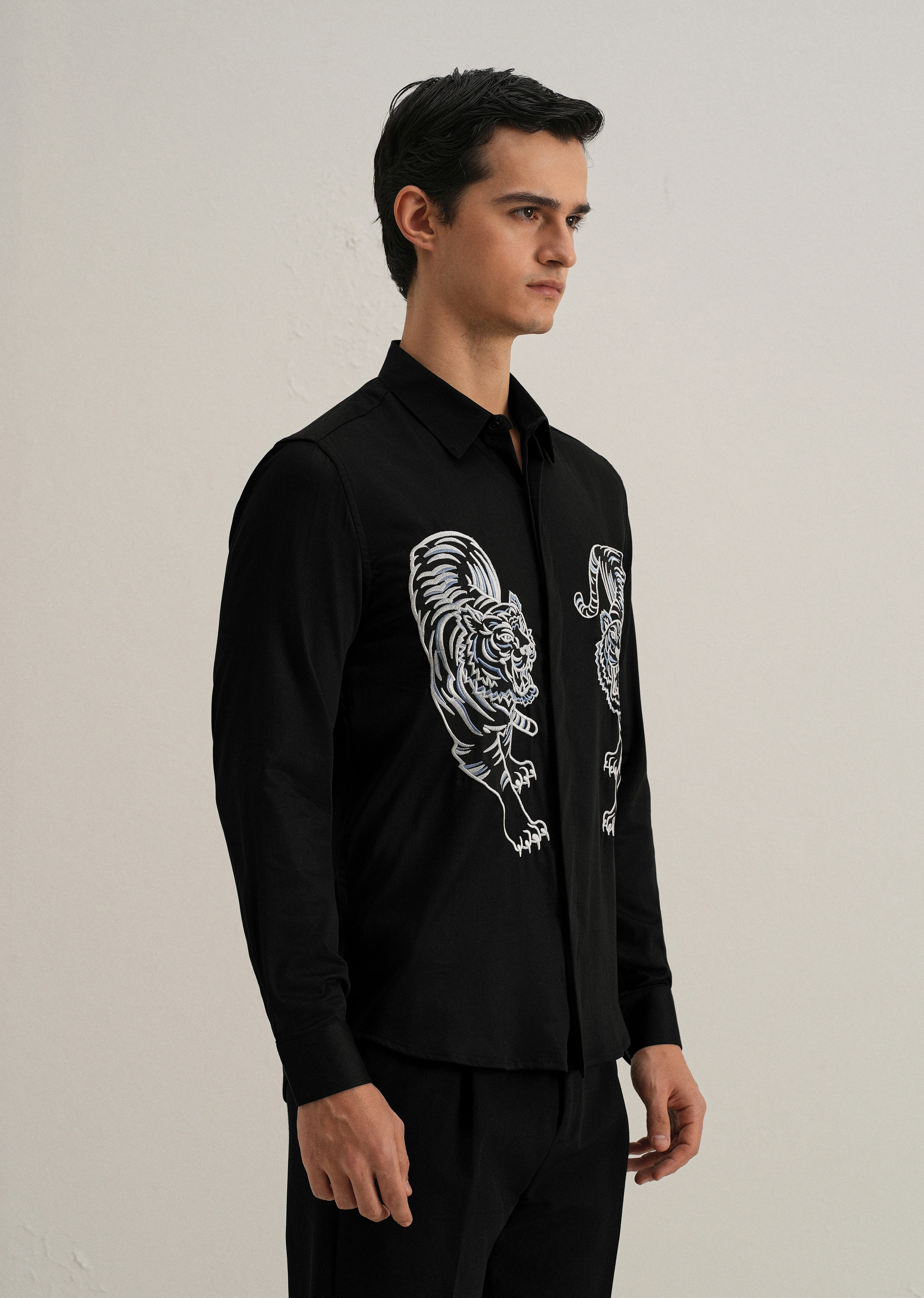 Black Tiger Embroidered Designer Shirt - Image 5