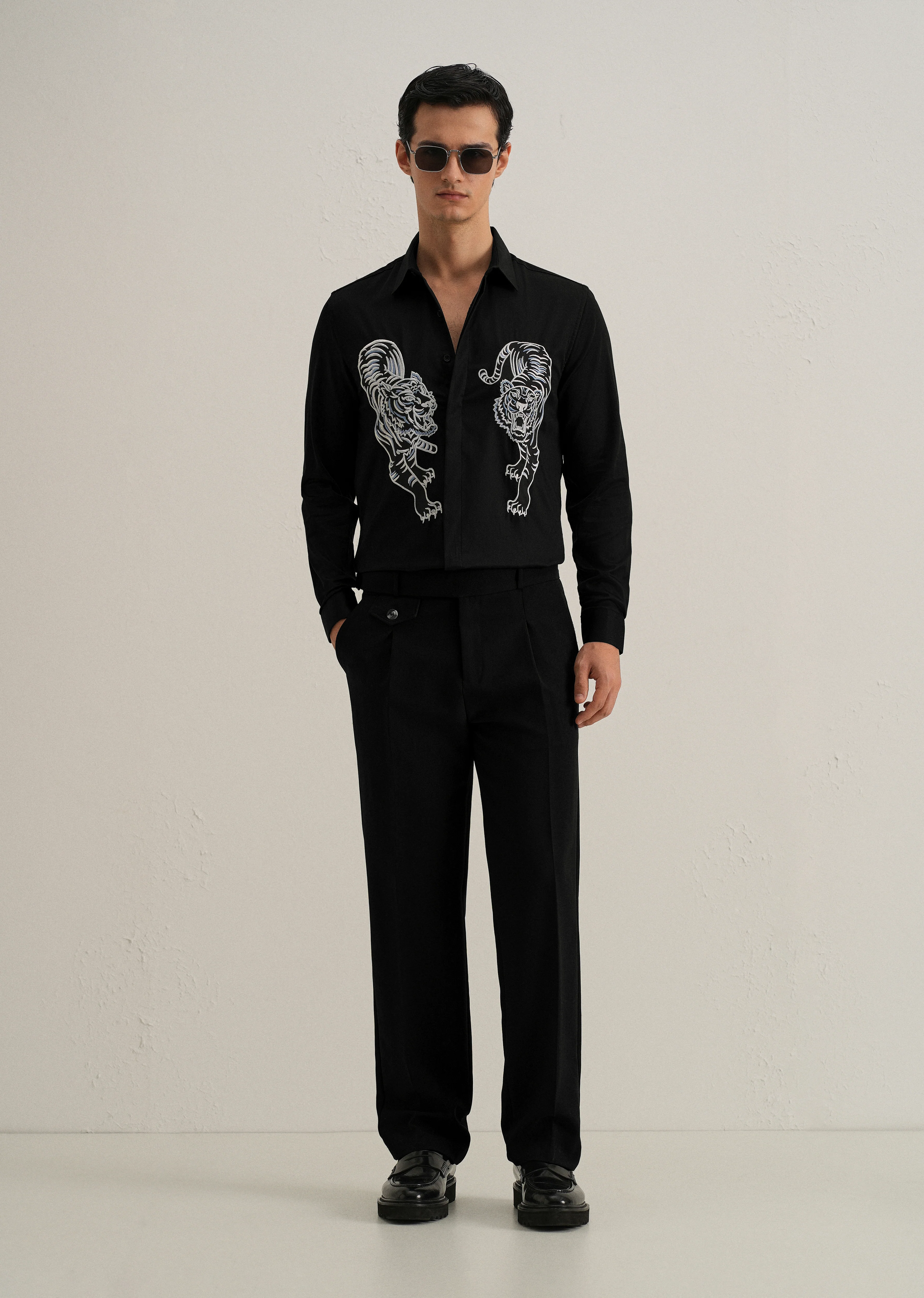 Black Tiger Embroidered Designer Shirt - Image 6