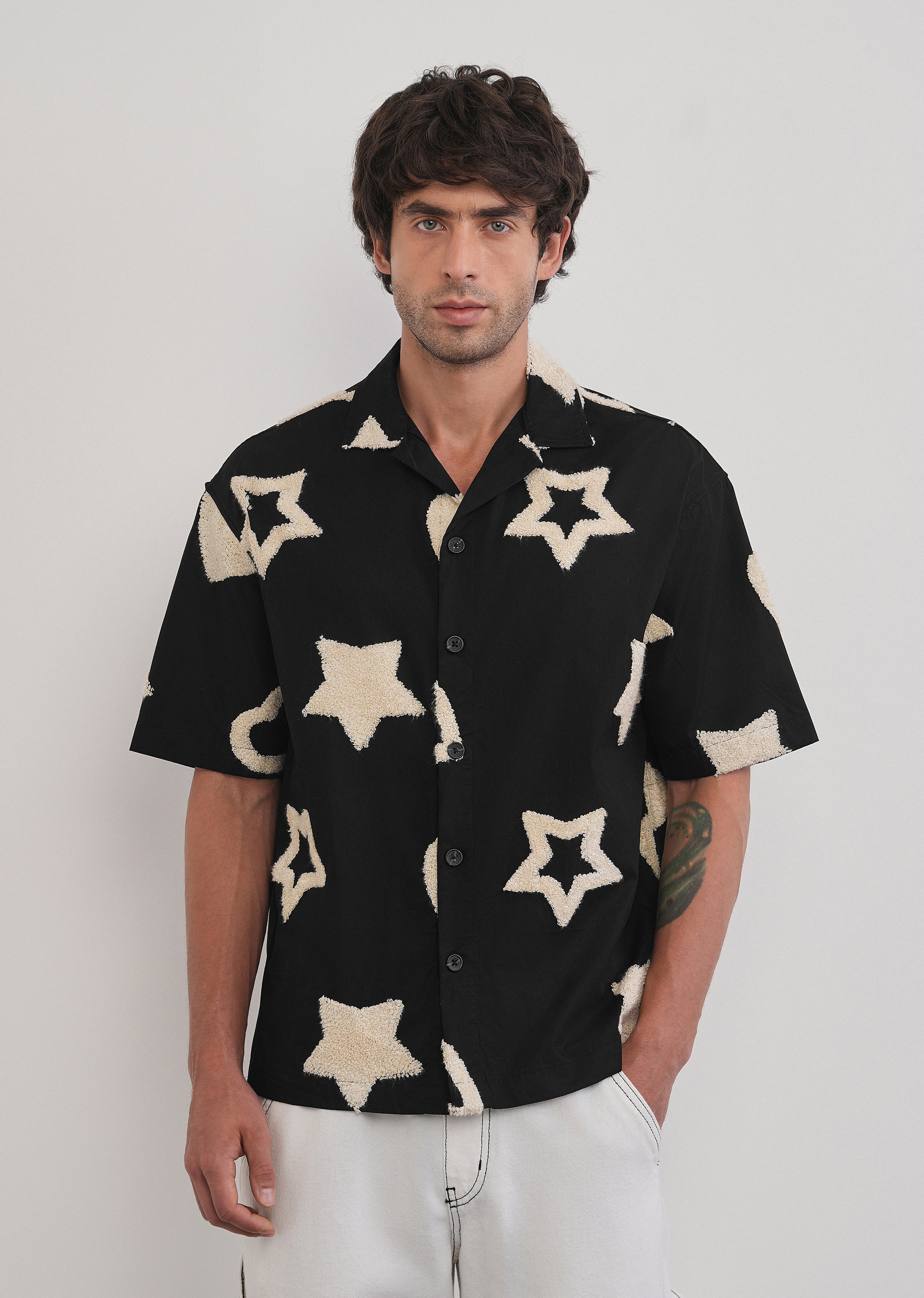 Black Tufted Star Pattern Shirt - Image 3