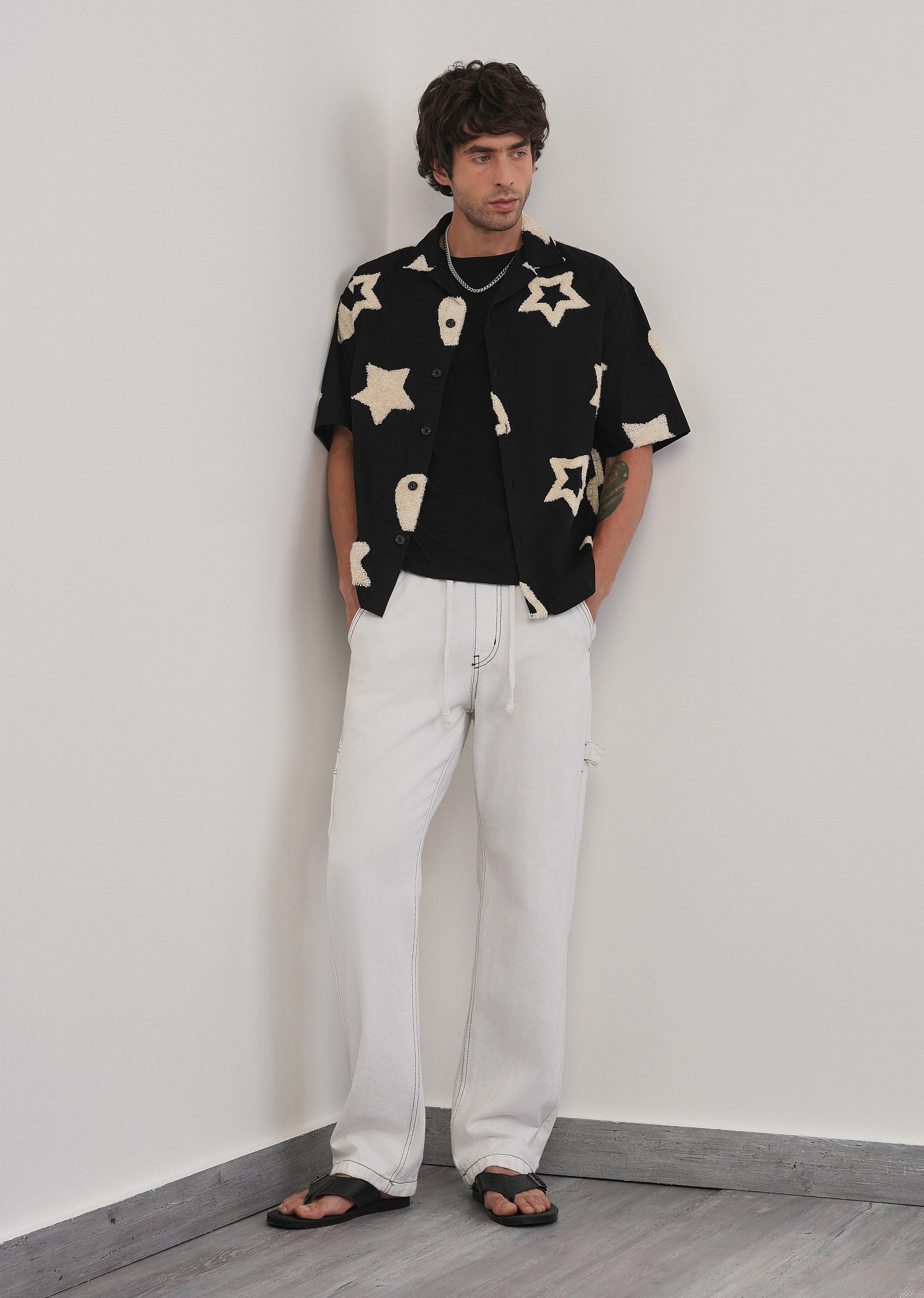Black Tufted Star Pattern Shirt - Image 6