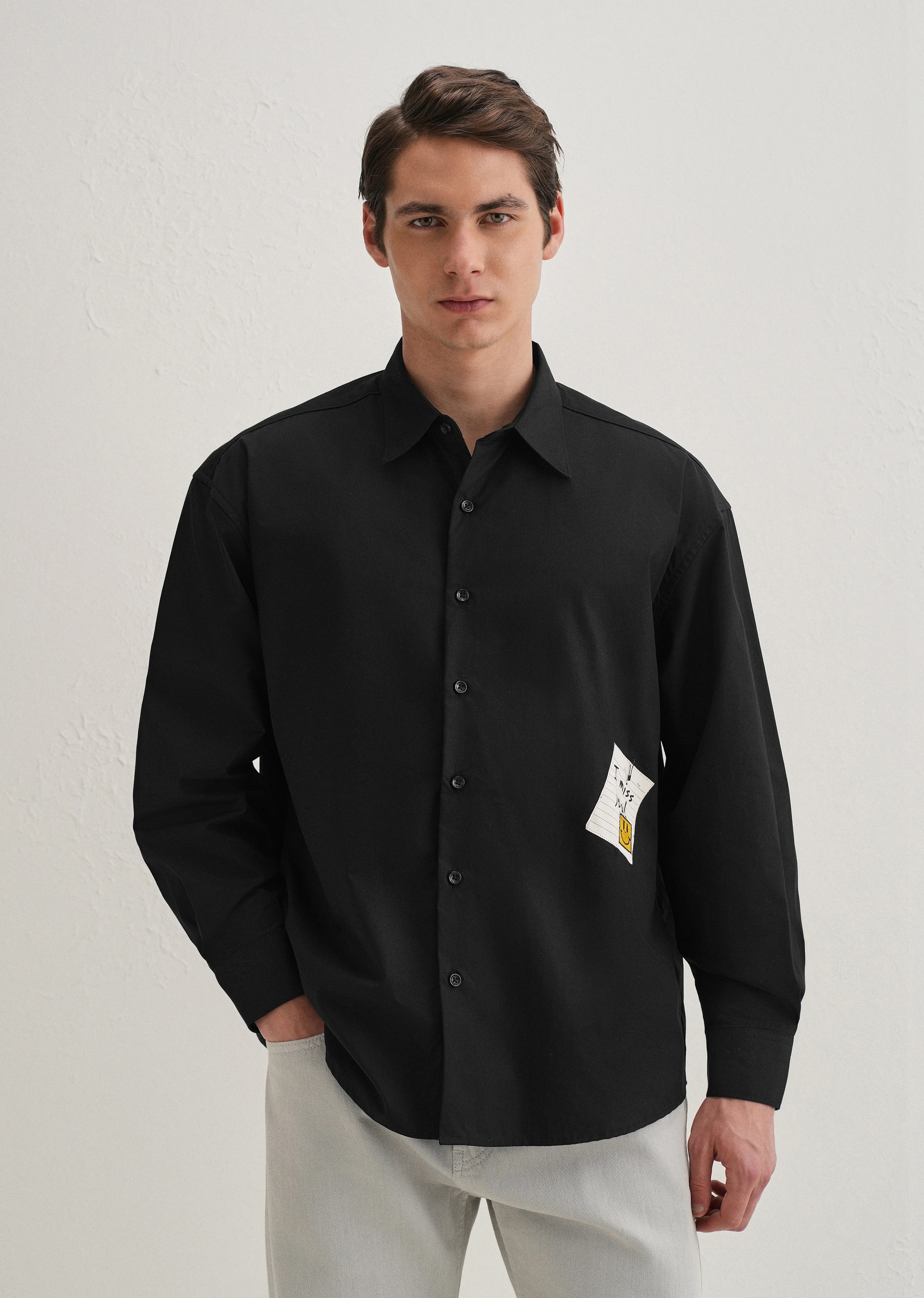 Black Valentine Note Cotton Shirt - Image 3