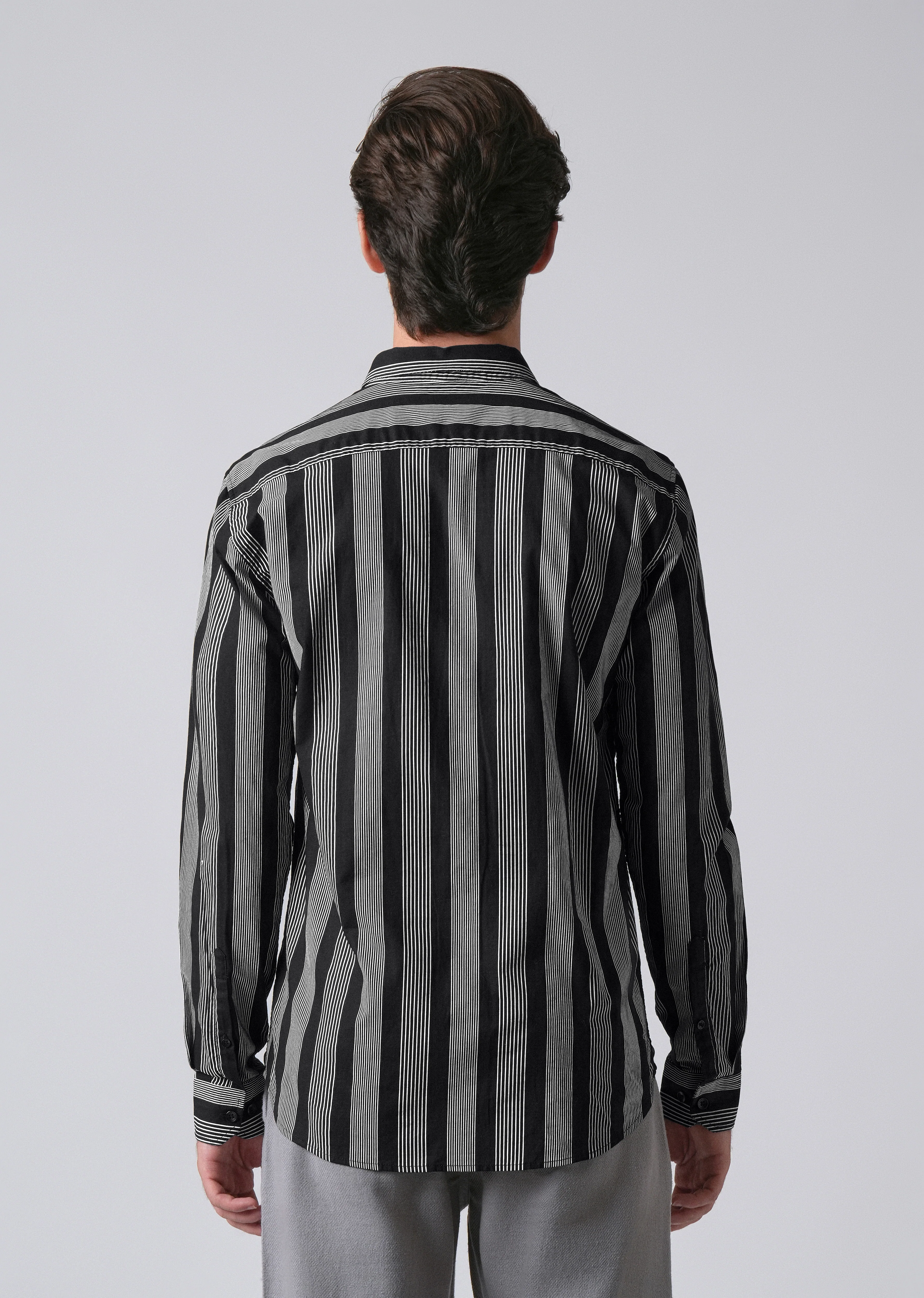 Black Vertical Pin Stripe Cotton/Linen Shirt - Image 2