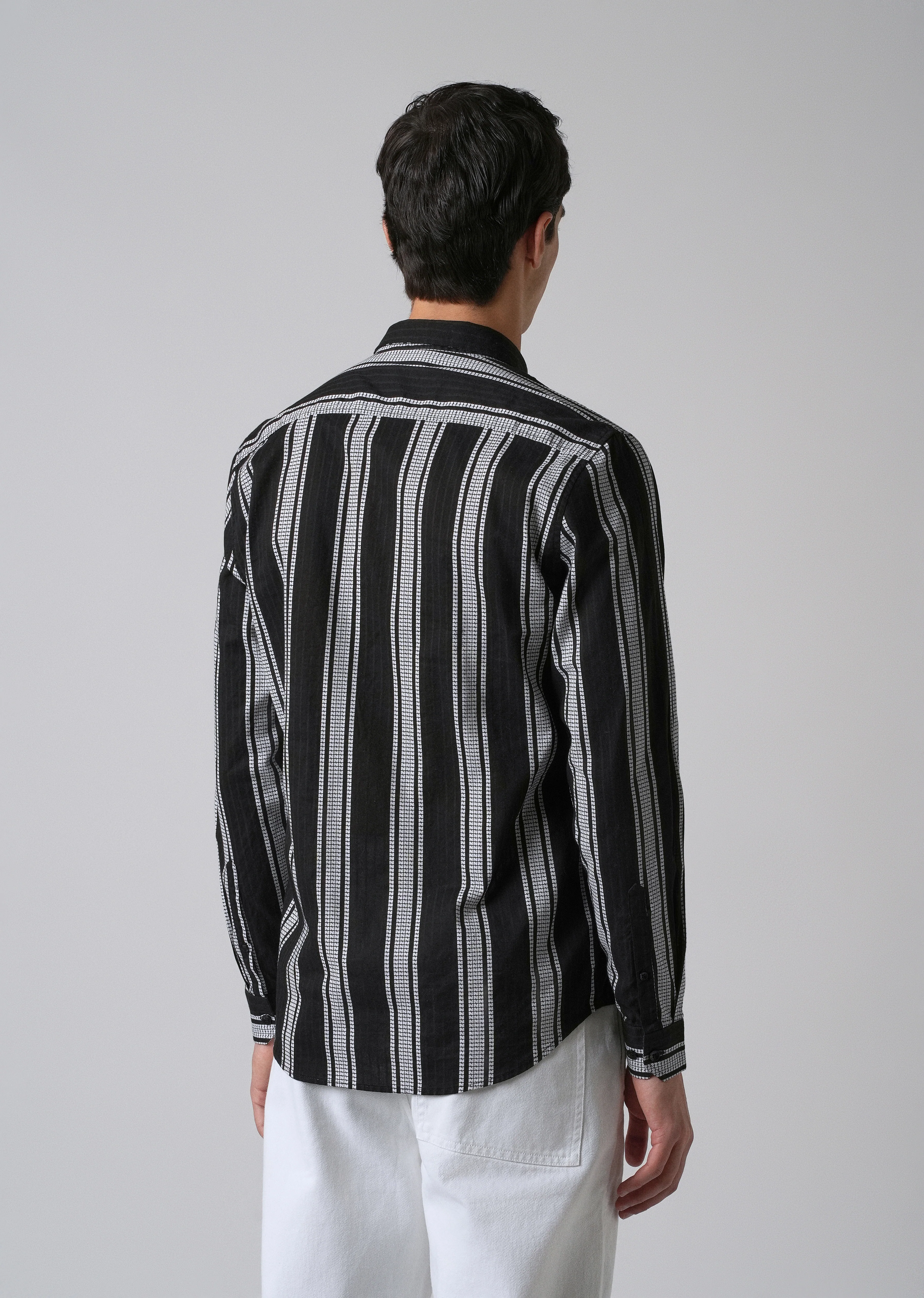 Black Vertical Stripe Cotton/Linen Shirt - Image 2