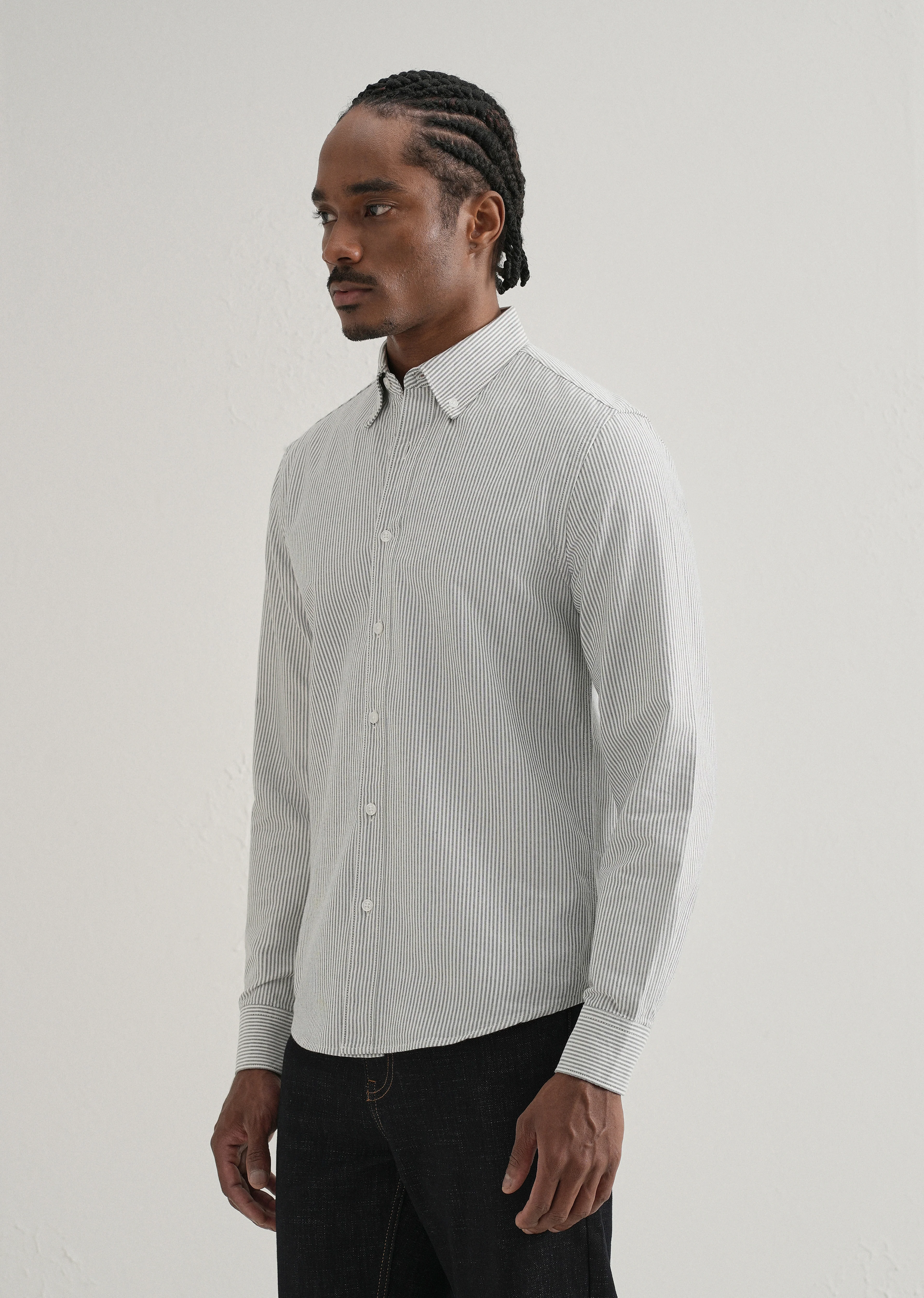 Black Vertical Striped Cotton Shirt - Image 5