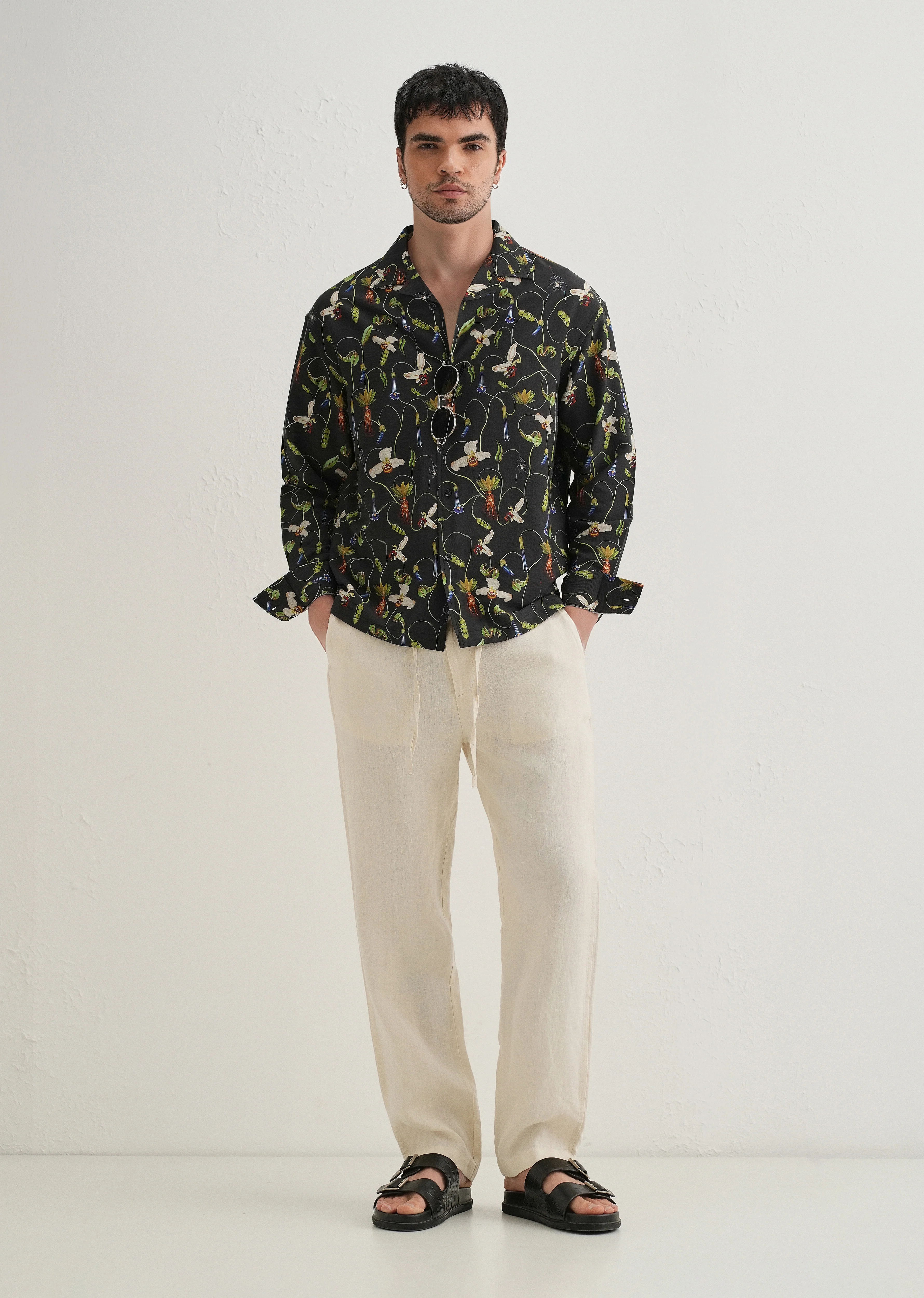 Black Vintage Orchid Printed Shirt - Image 6