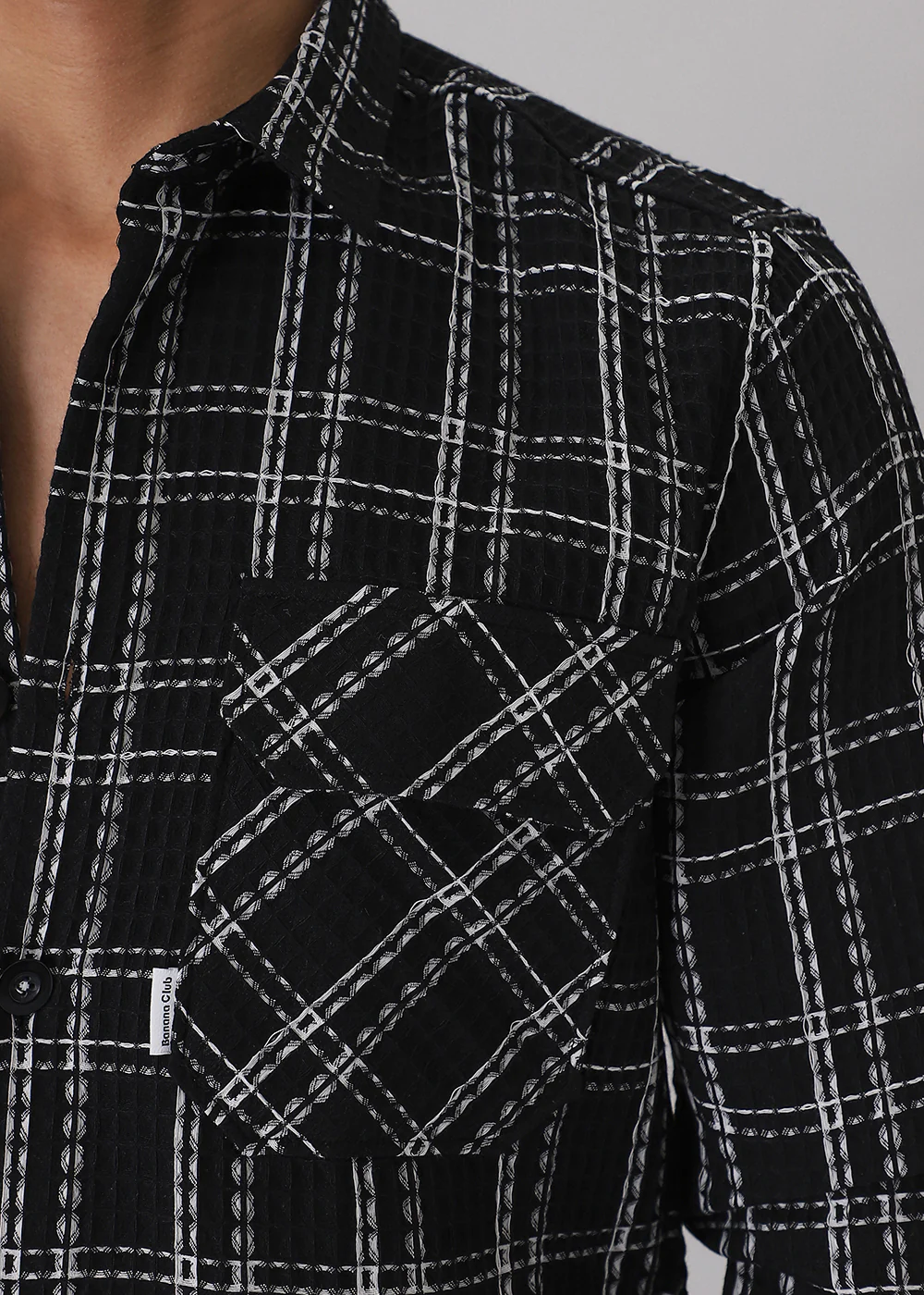 Black Waffle Plaid Check Shirt - Image 2