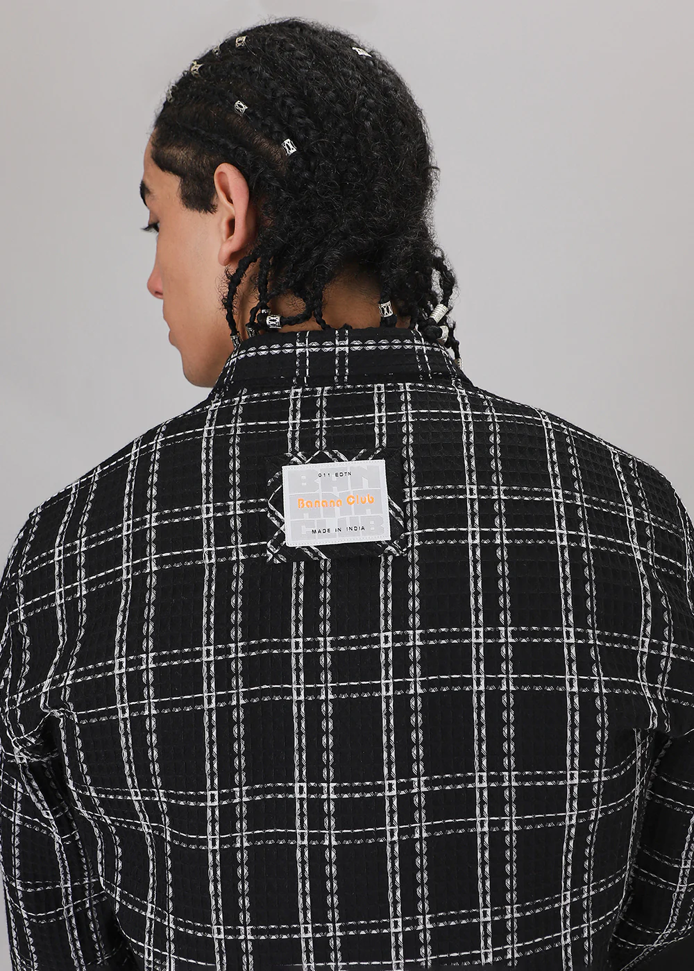Black Waffle Plaid Check Shirt - Image 5