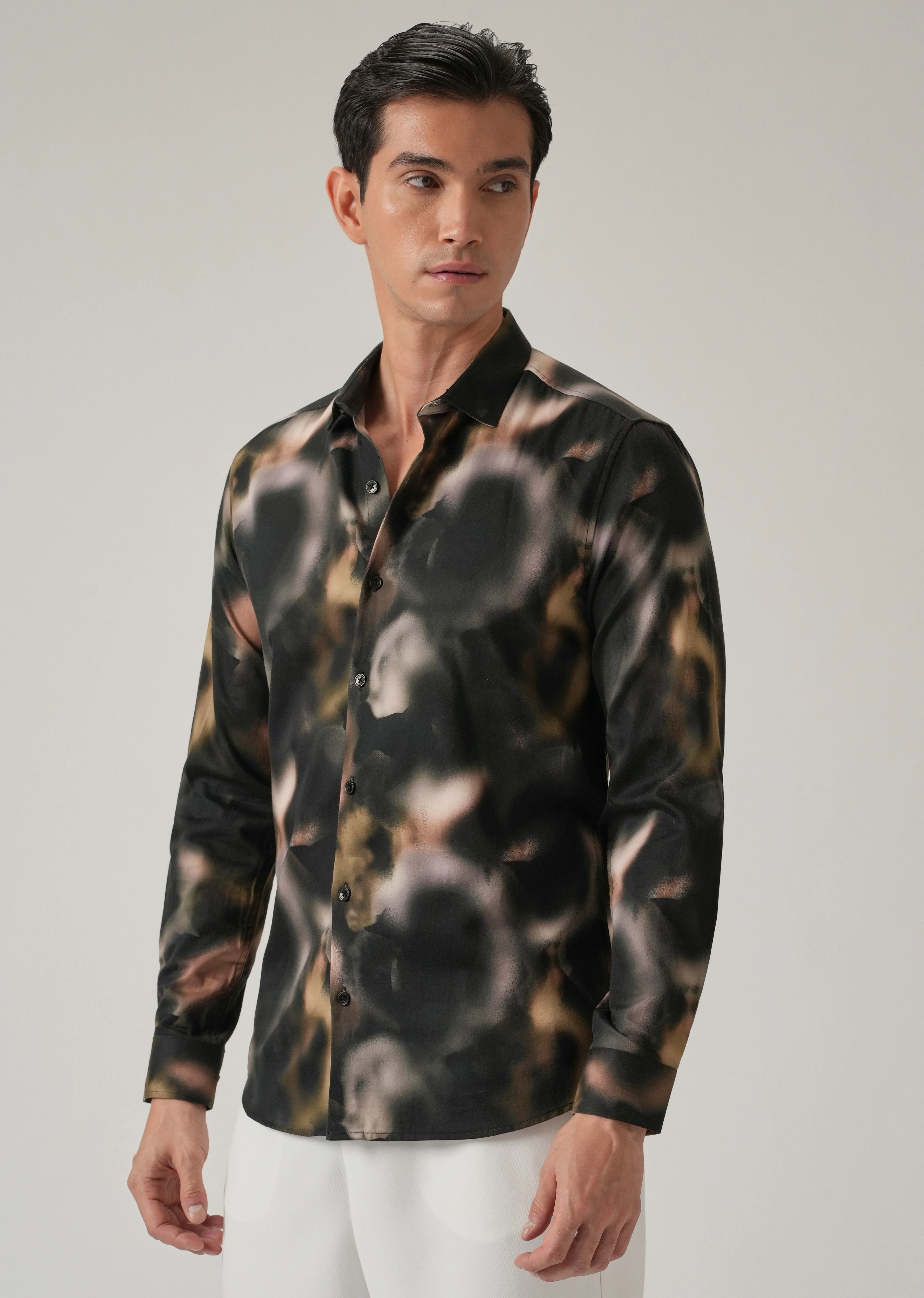 Black Wash Abstract Print Shirt - Image 4