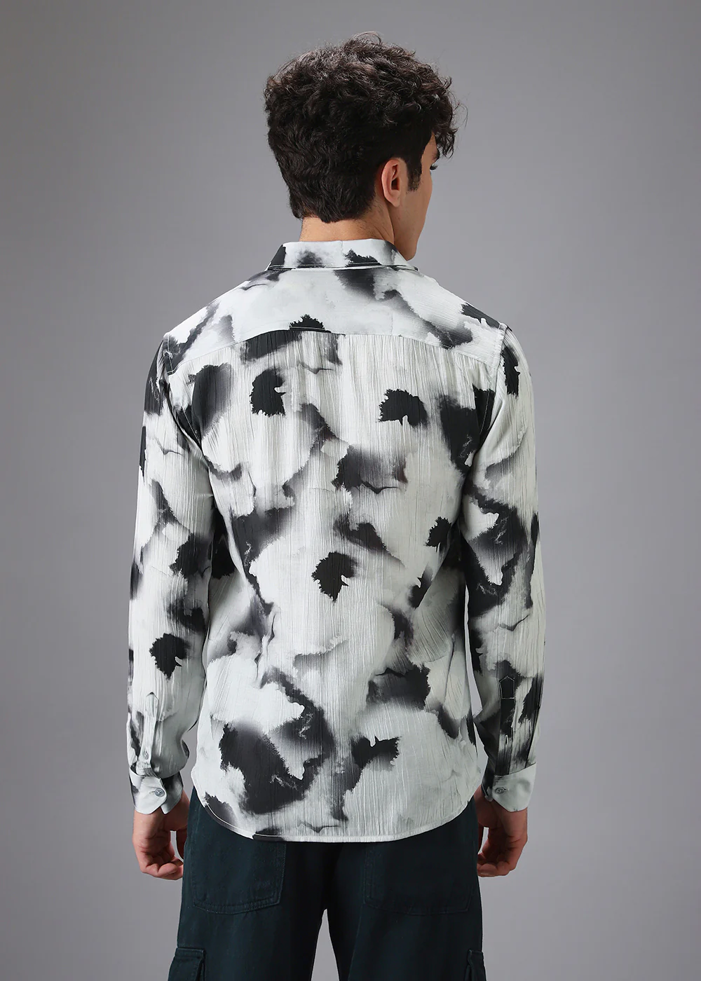 Black Wash Crushed Printed Shirt - Image 4