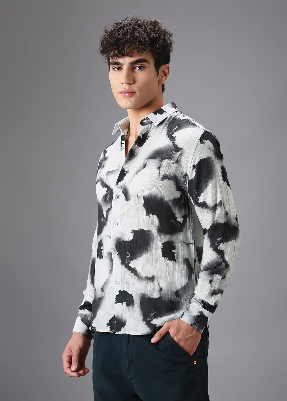 Black Wash Crushed Printed Shirt - Image 5