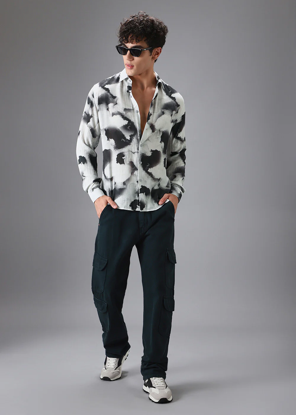 Black Wash Crushed Printed Shirt - Image 6