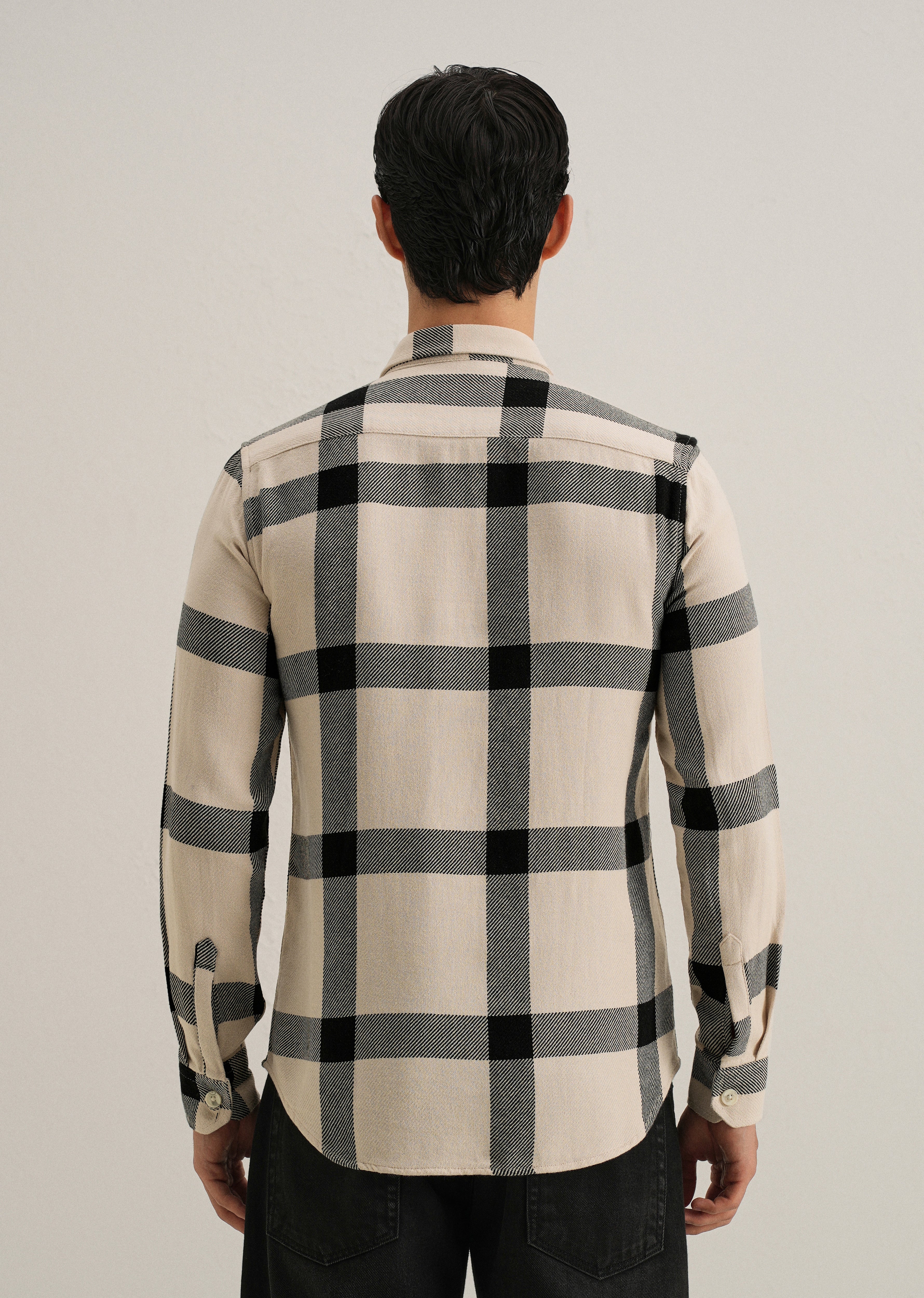 Black & White Brushed Cotton Check Shirt - Image 2
