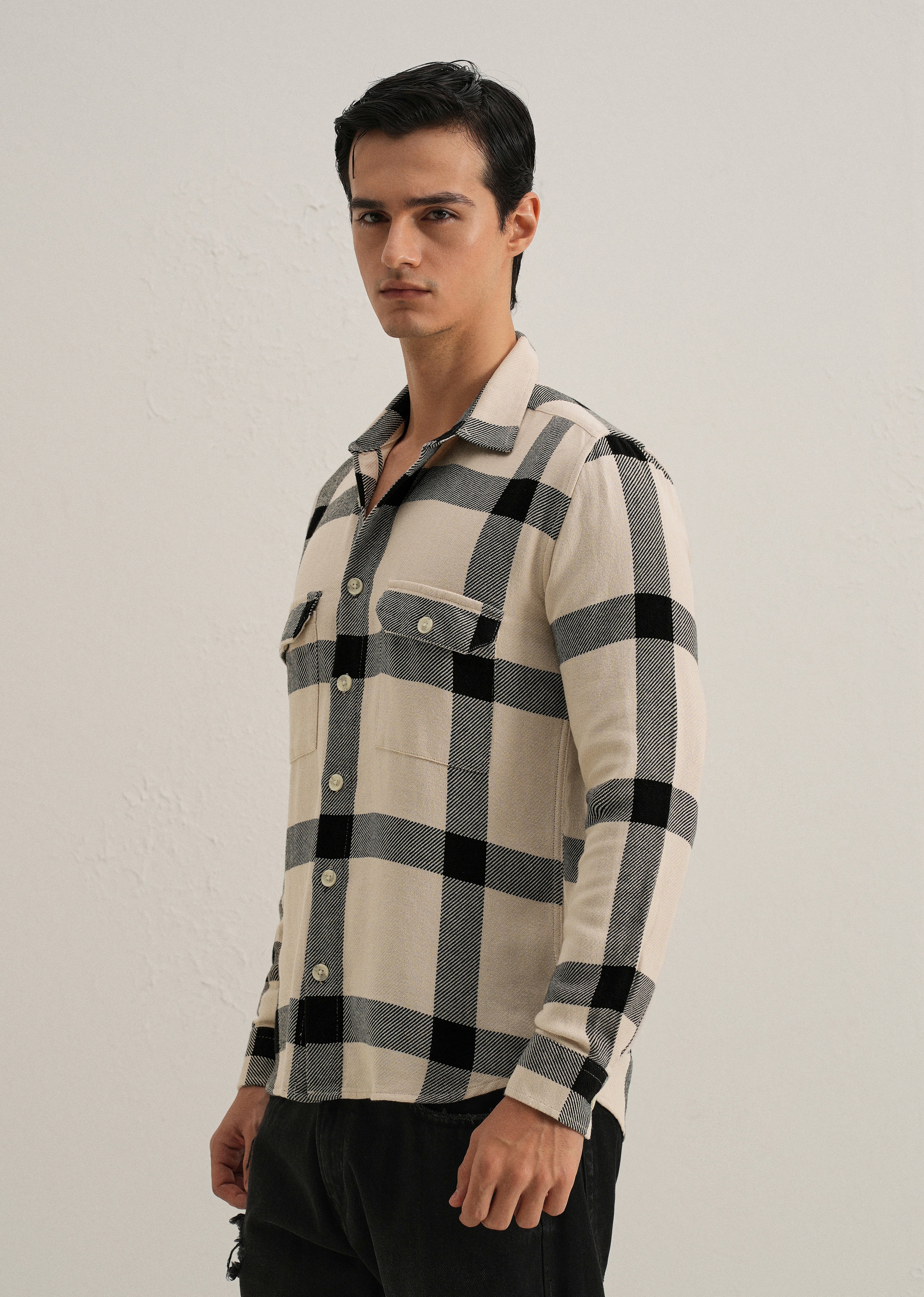 Black & White Brushed Cotton Check Shirt - Image 4