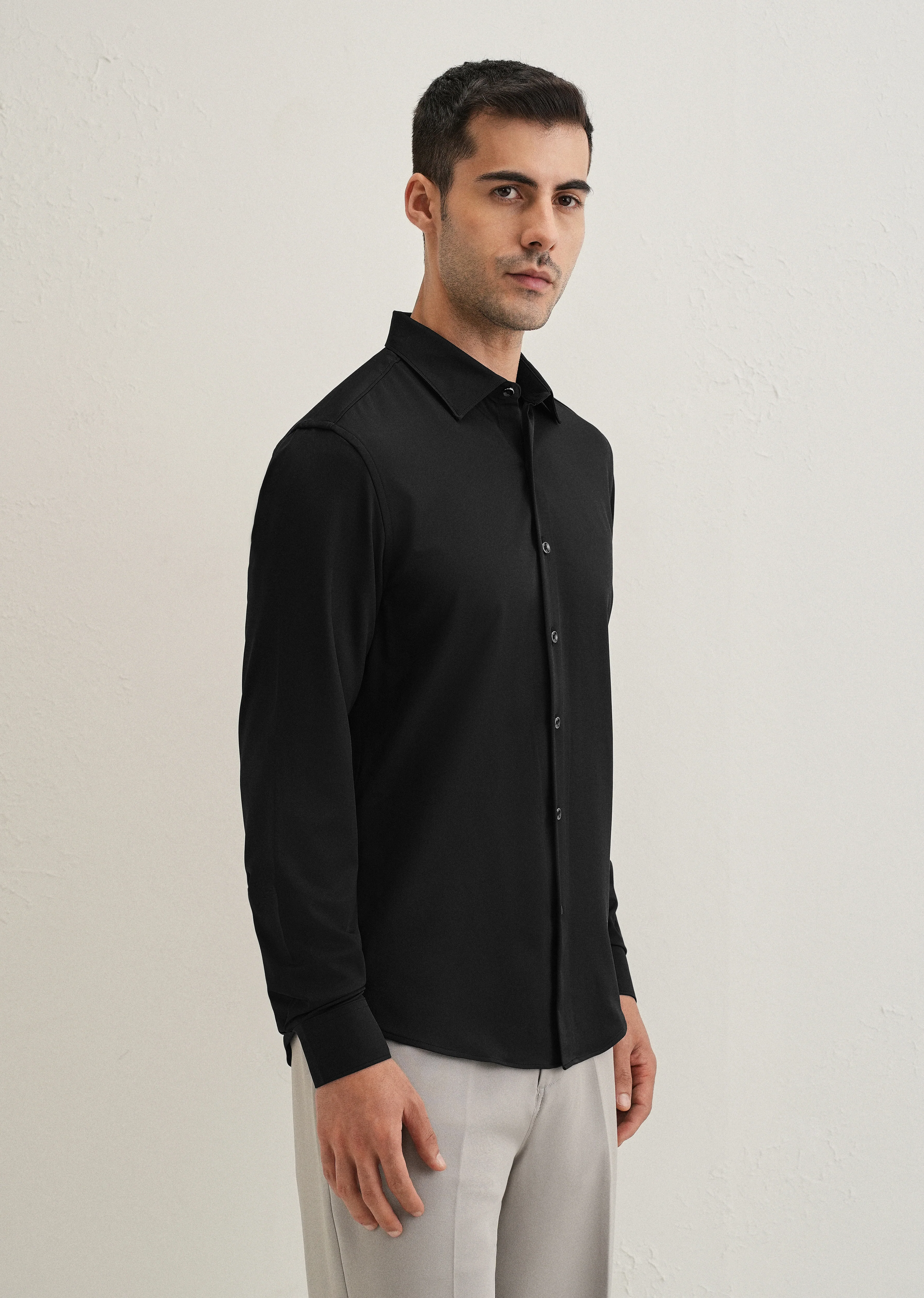 Black Wrinkle Free Plain Shirt - Image 4