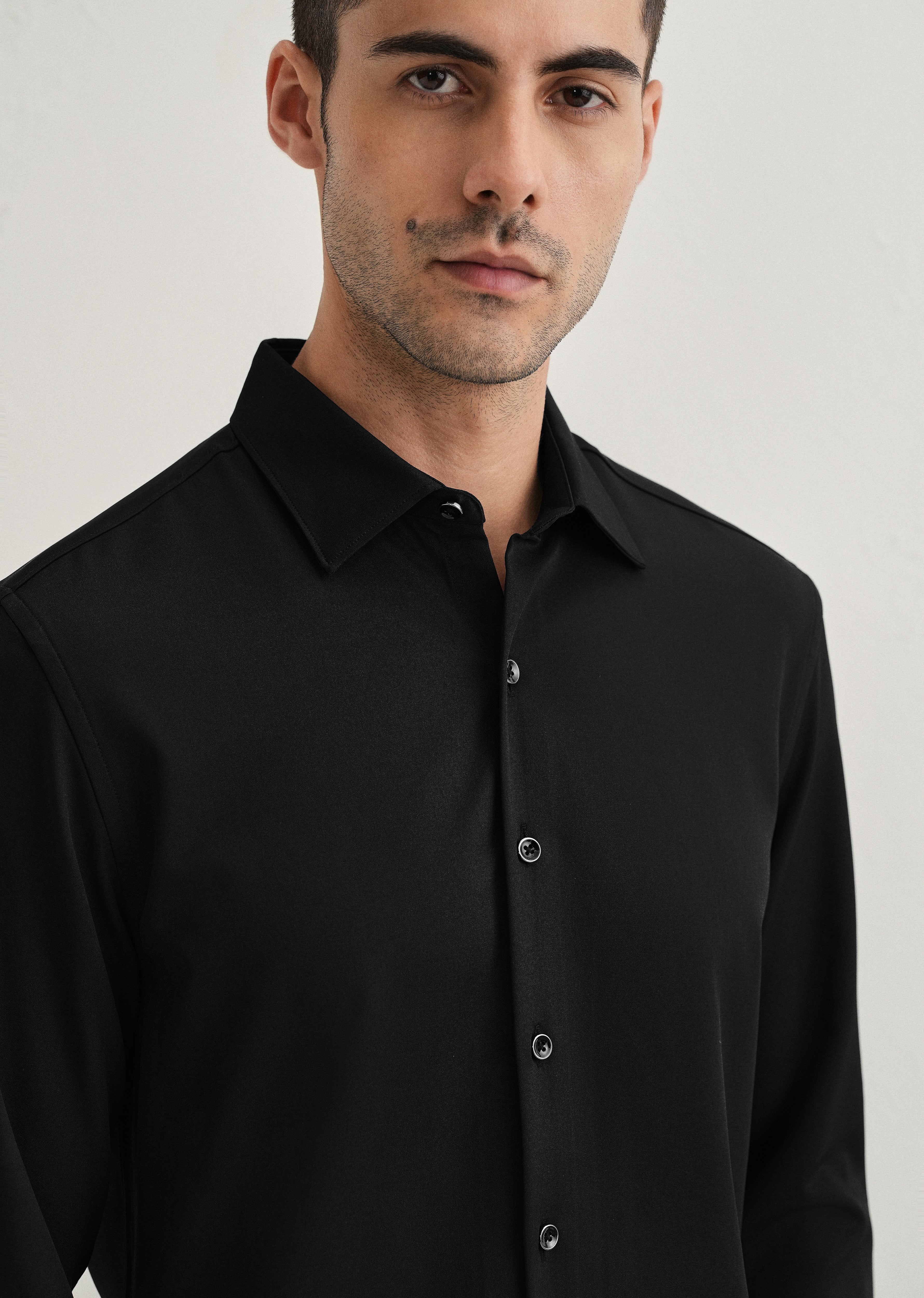 Black Wrinkle Free Plain Shirt - Image 5