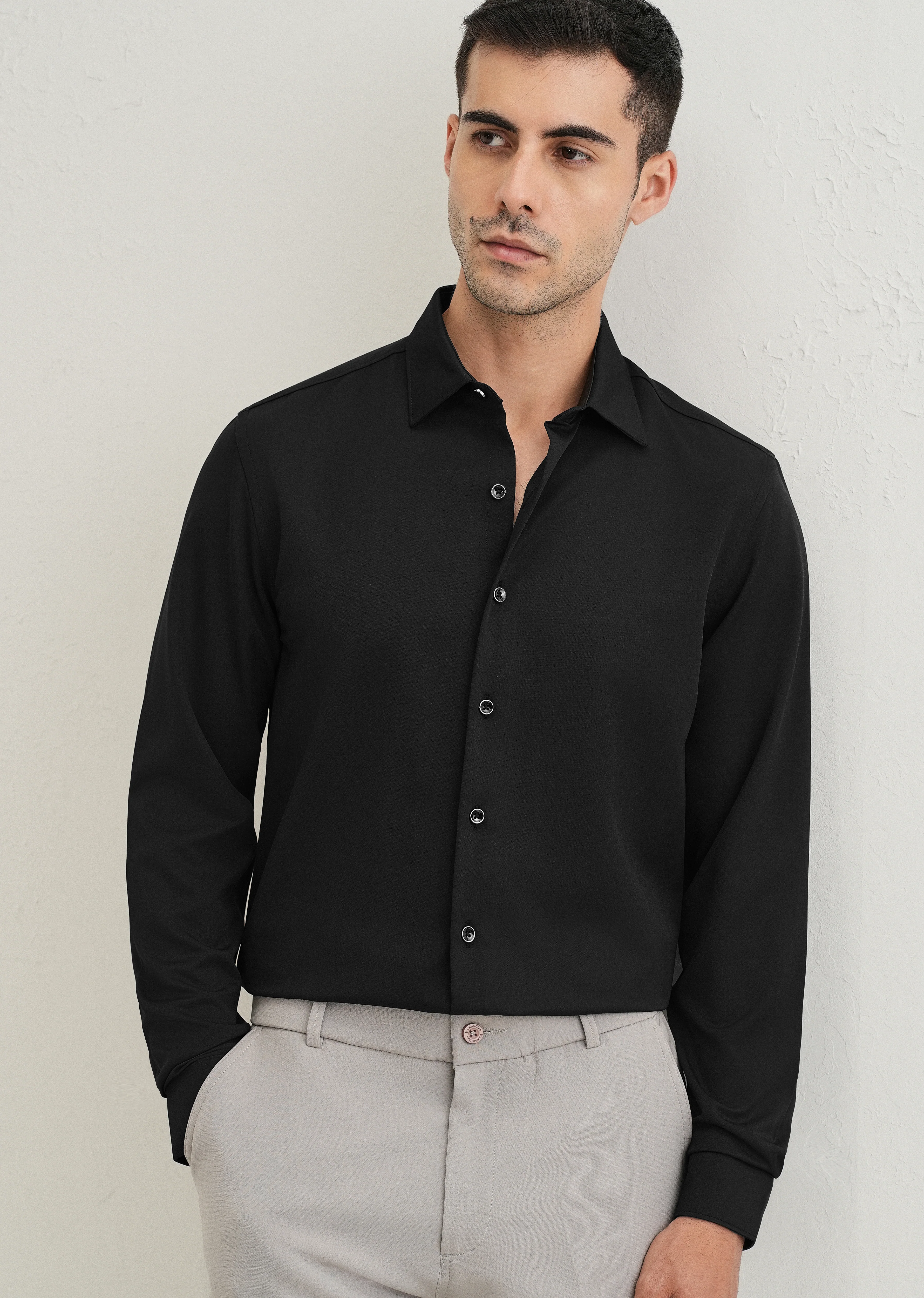Black Wrinkle Free Plain Shirt - Image 7