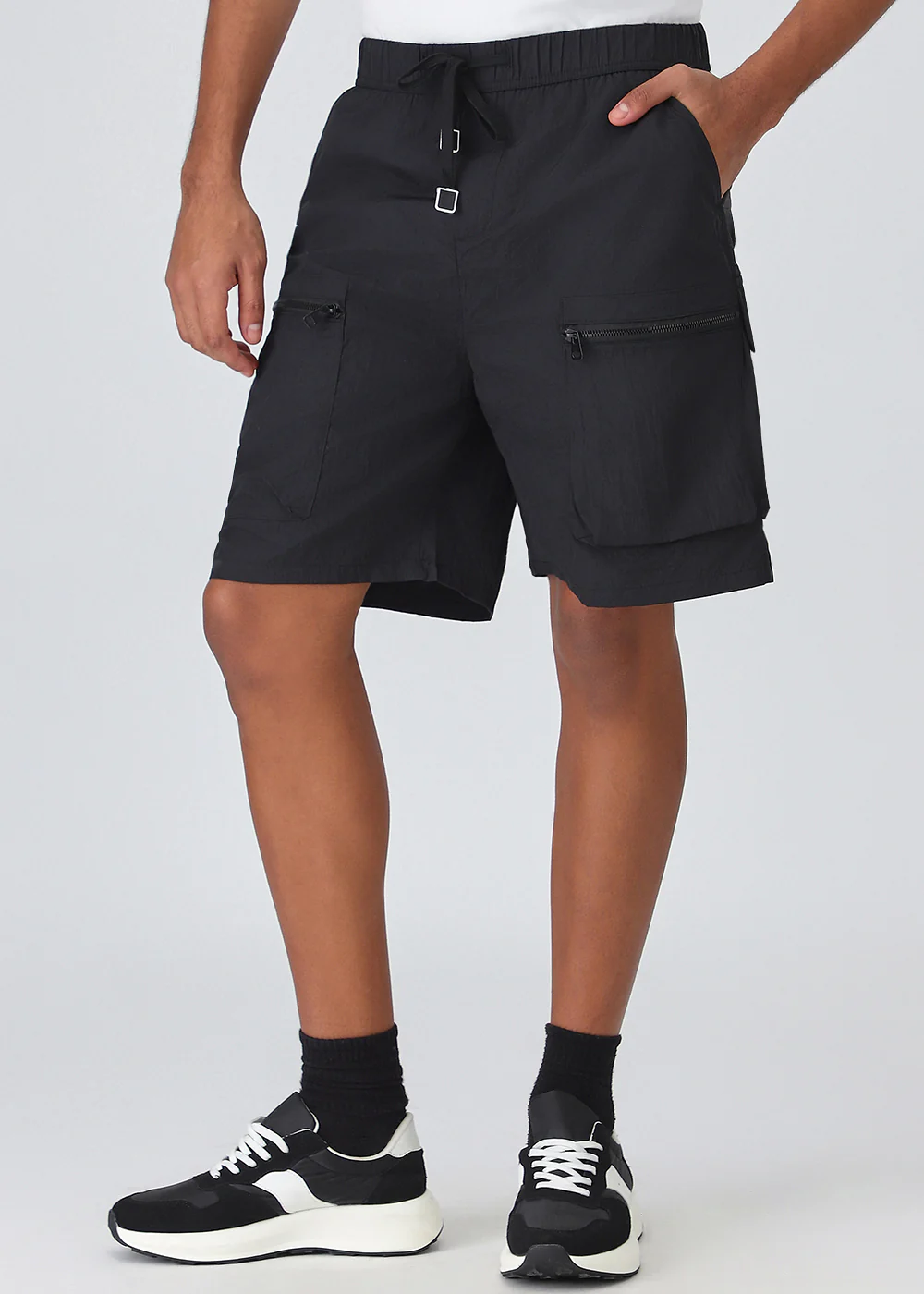 Black Zip Pocket Cargo Shorts - Image 4