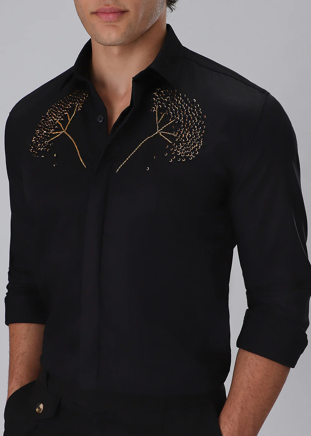 Hand Embroidered Black Designer Shirt - Image 7