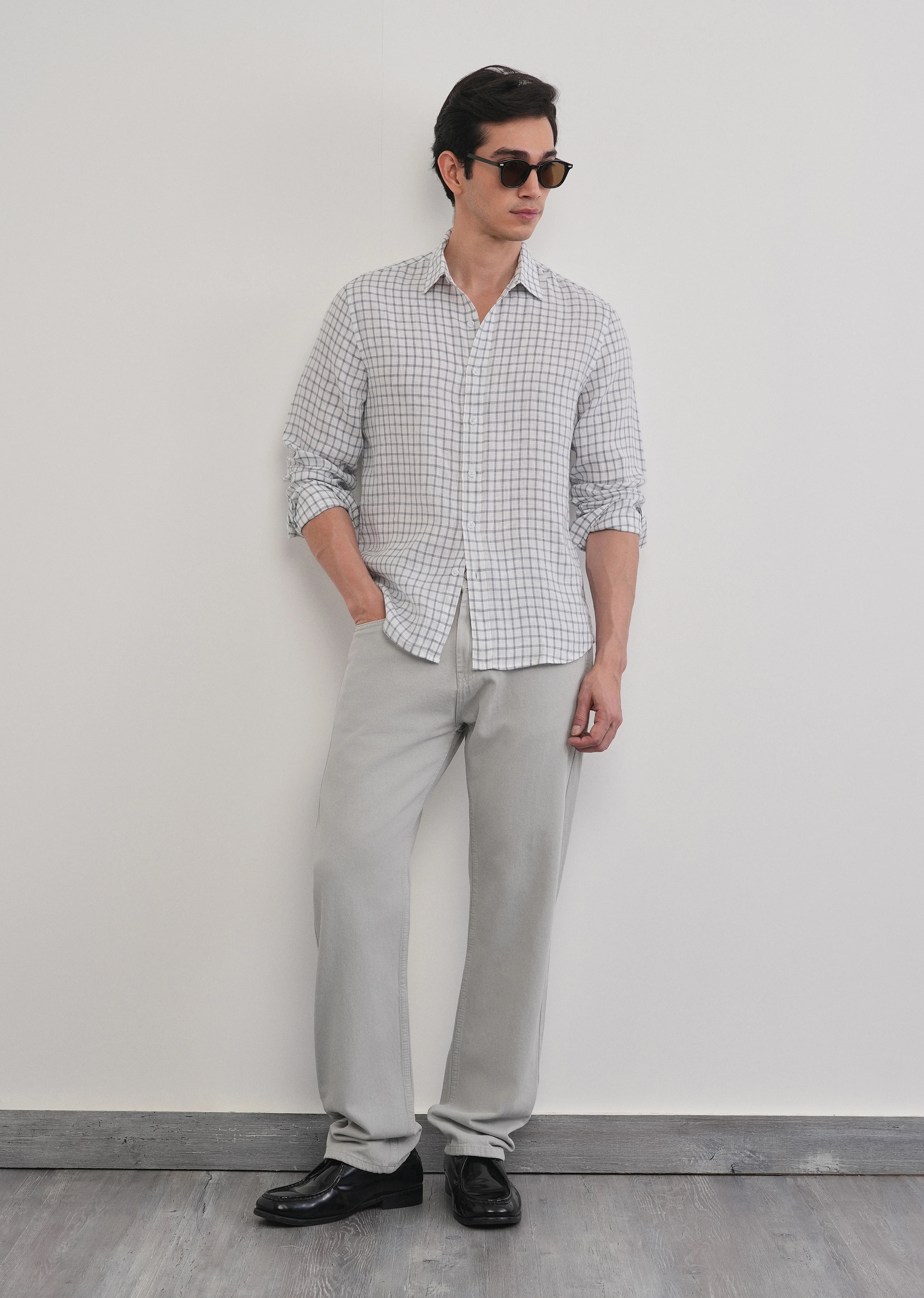 Blue 100% Pure Linen Check Shirt - Image 10